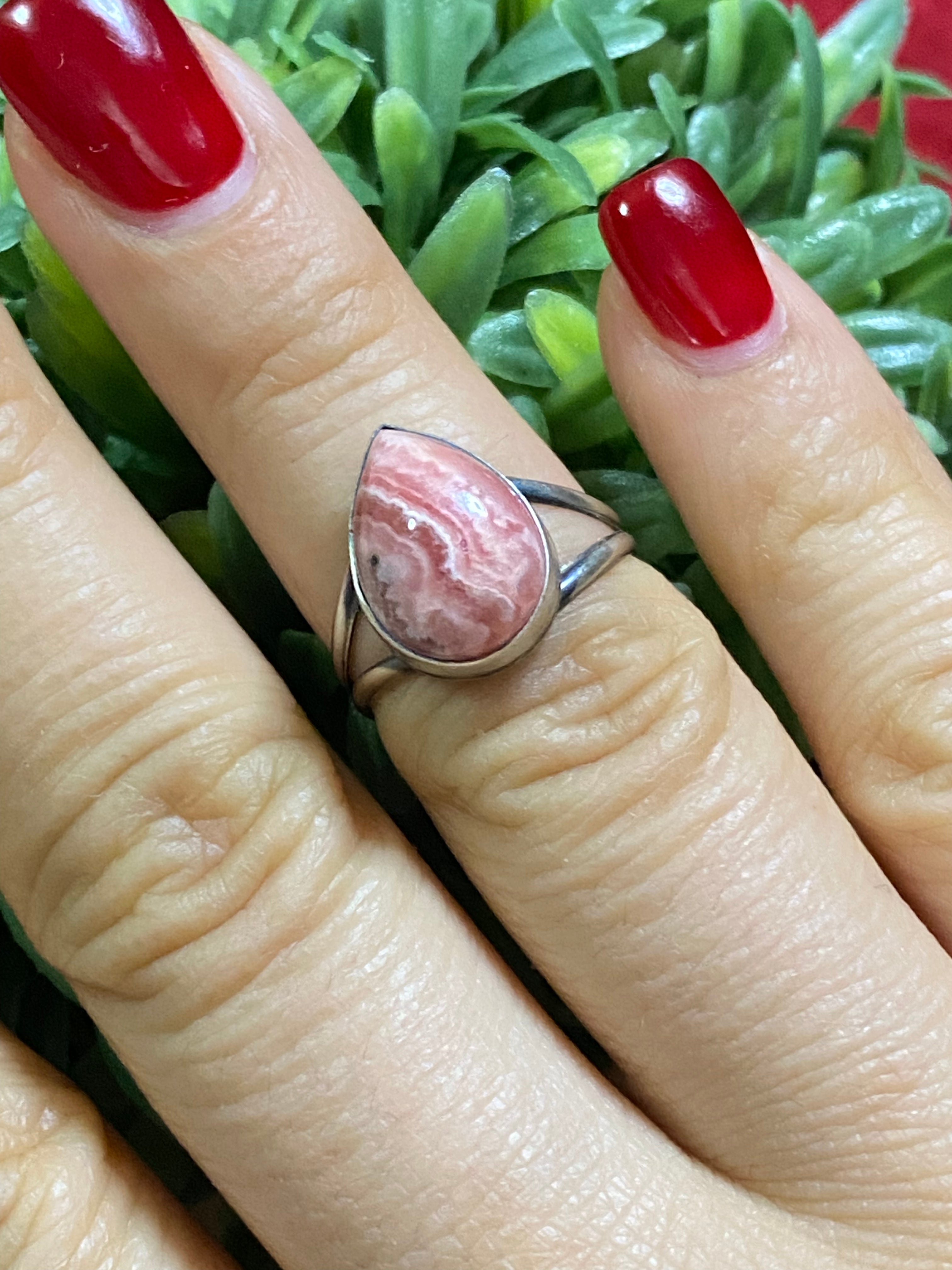 Navajo Made Rhodochrosite & Sterling Silver Ring Size 6.5