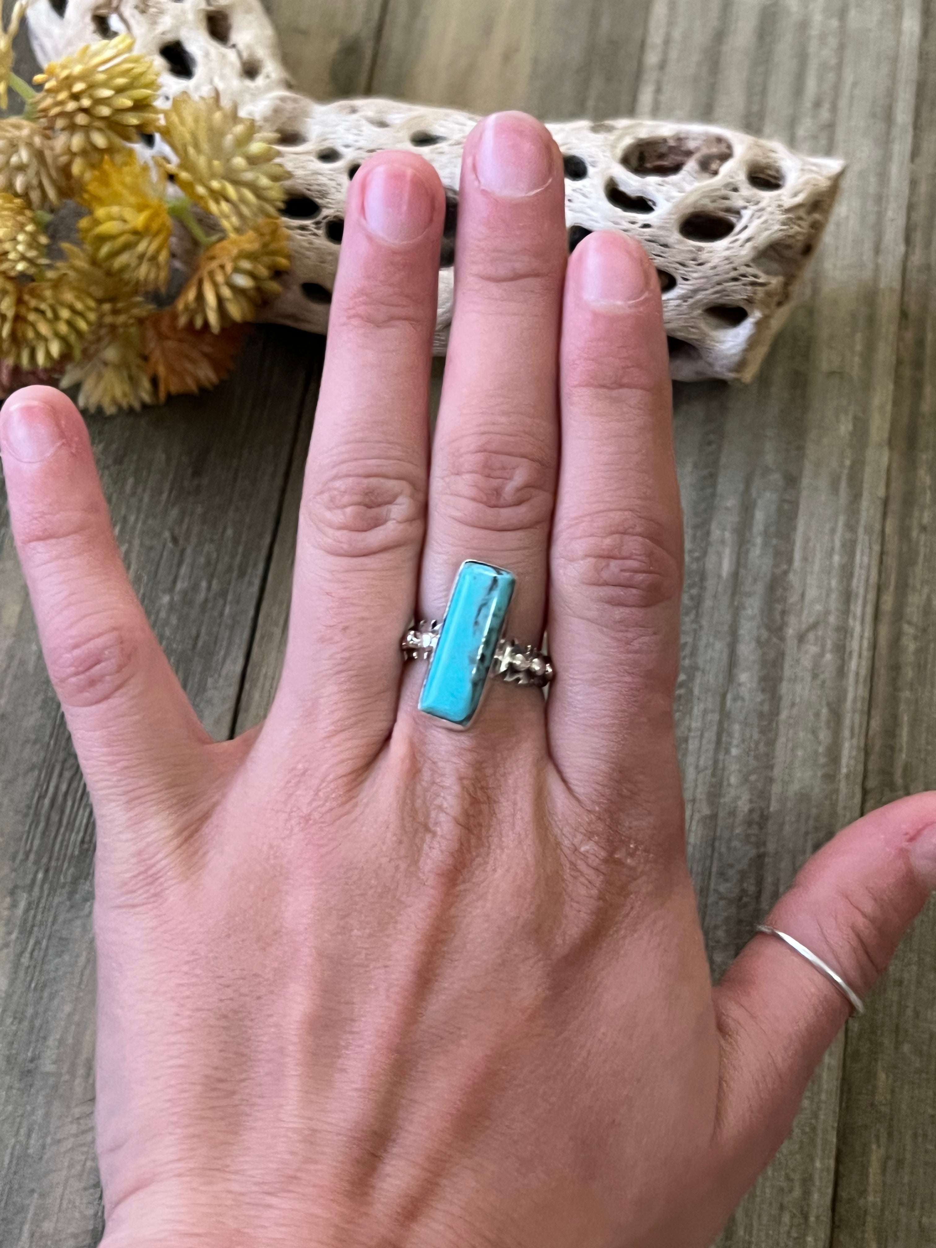 Navajo Made Kingman Turquoise & Sterling Silver Ring Size 6