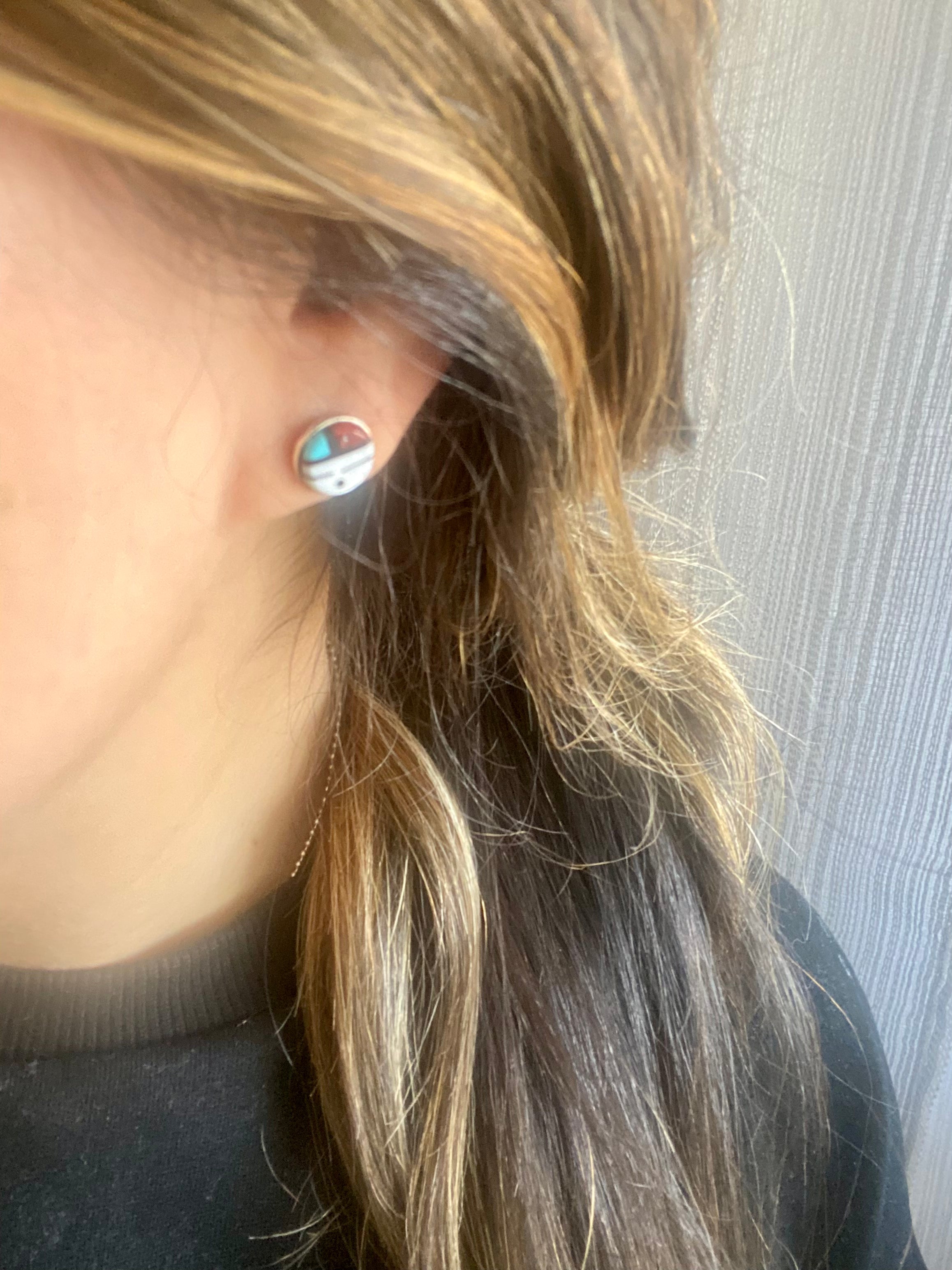 Zuni Multi Stone & Sterling Silver Sunface Inlay Stud Earrings