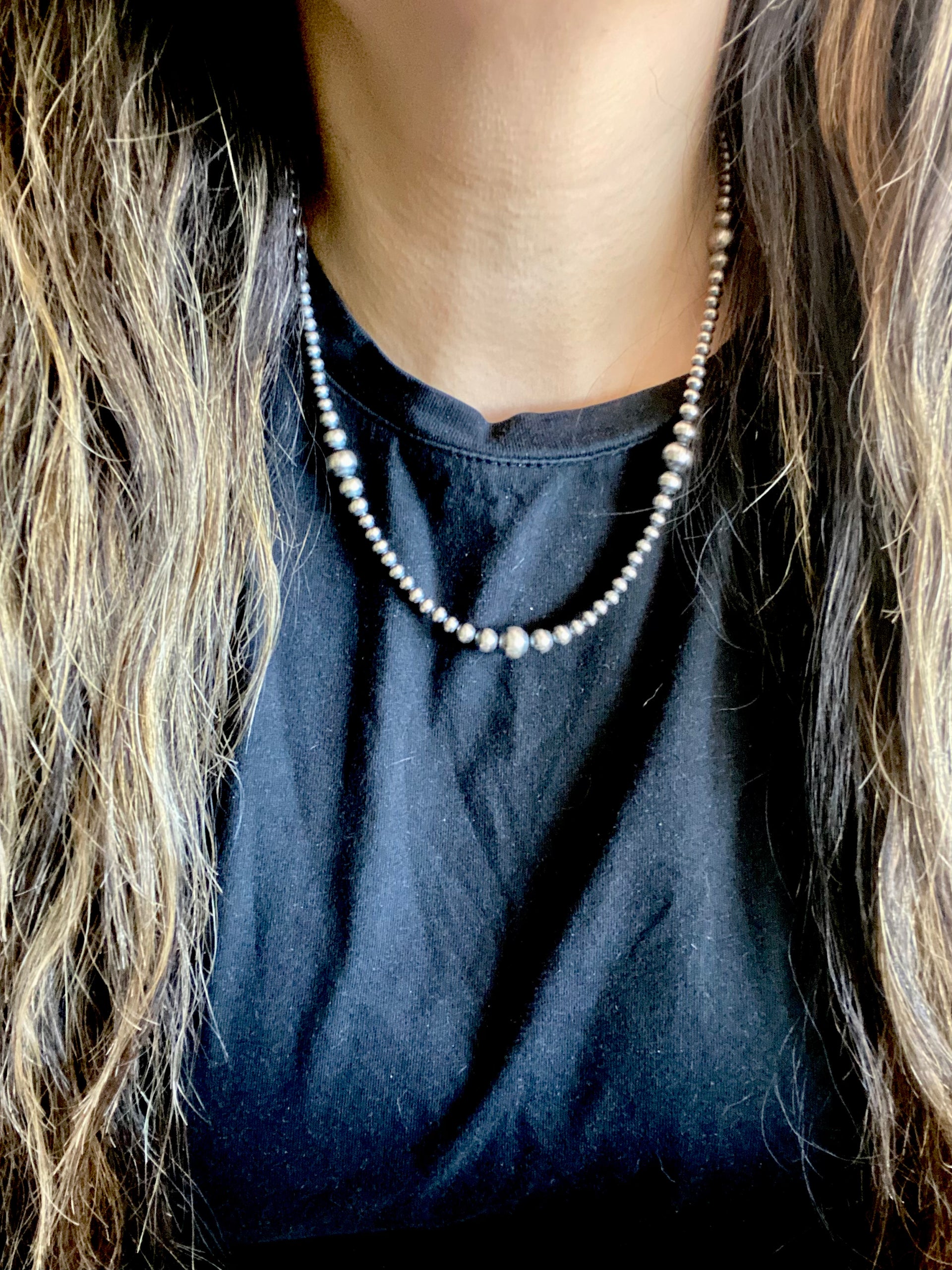 Navajo Strung Sterling Silver Graduated Pearl Necklace