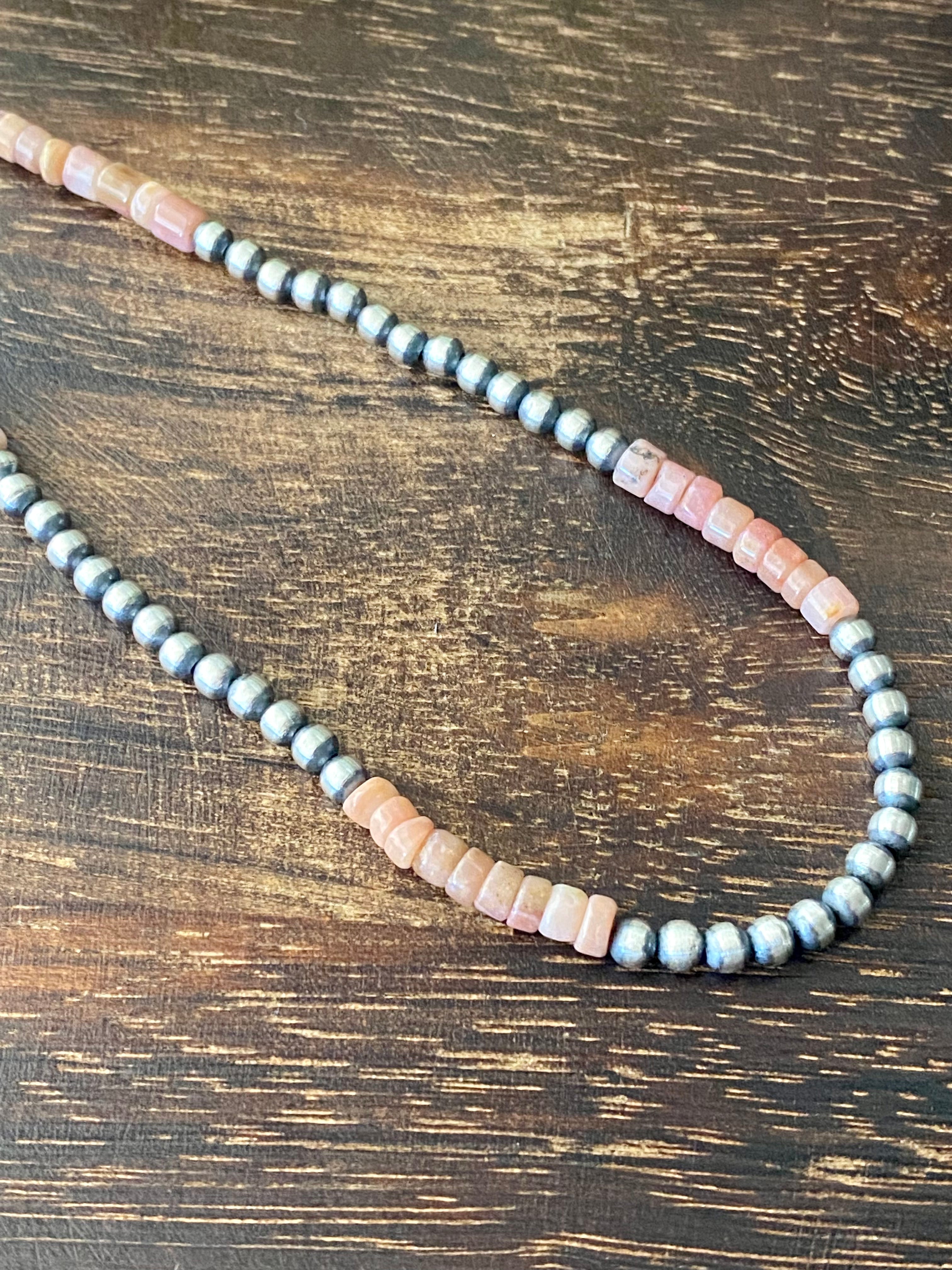 Navajo Made Pink Opal & Sterling Silver 4 MM 18 Inch Pearl Necklace
