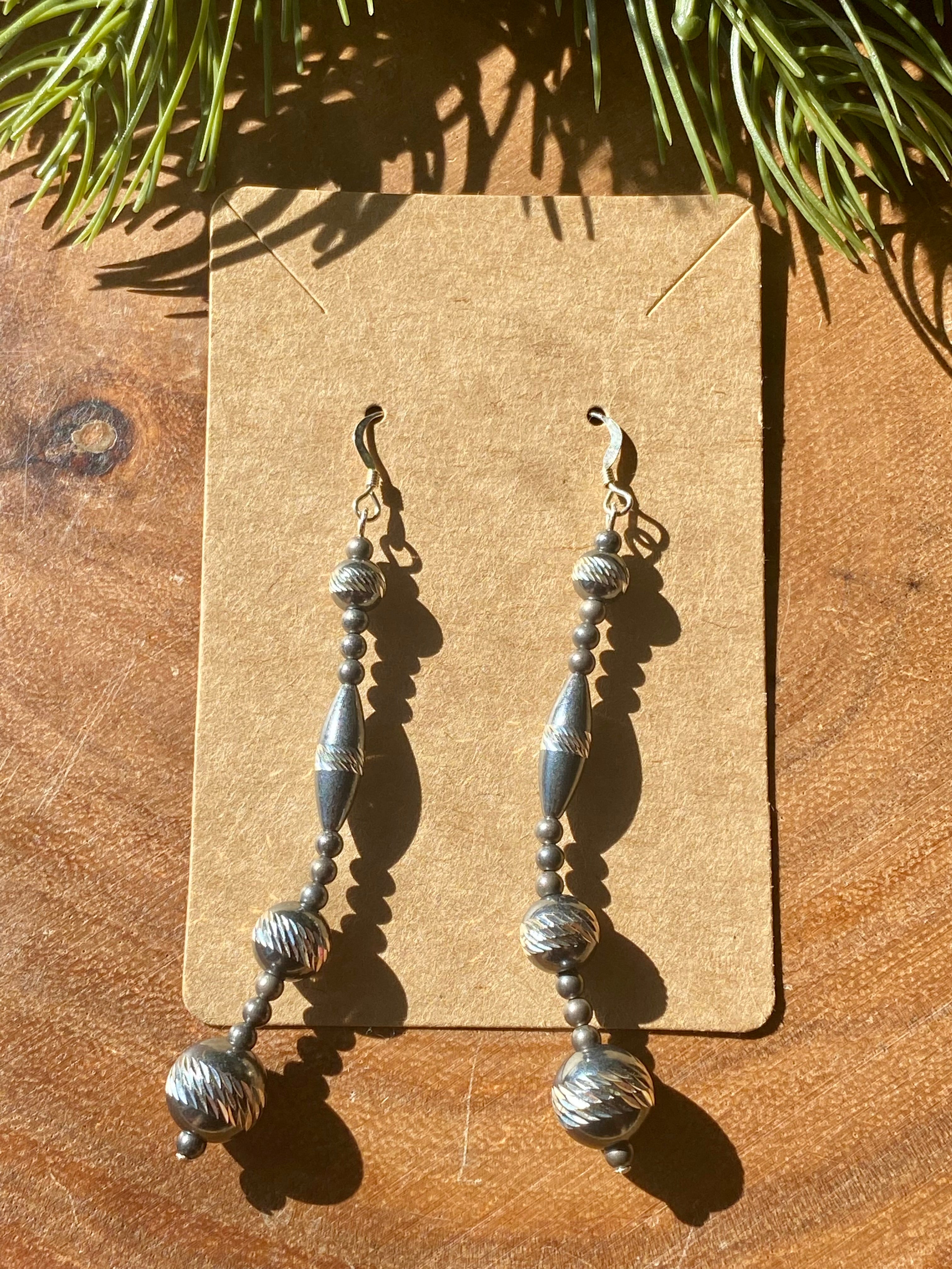 Navajo Made Sterling Silver Pearl Dangle Earrings