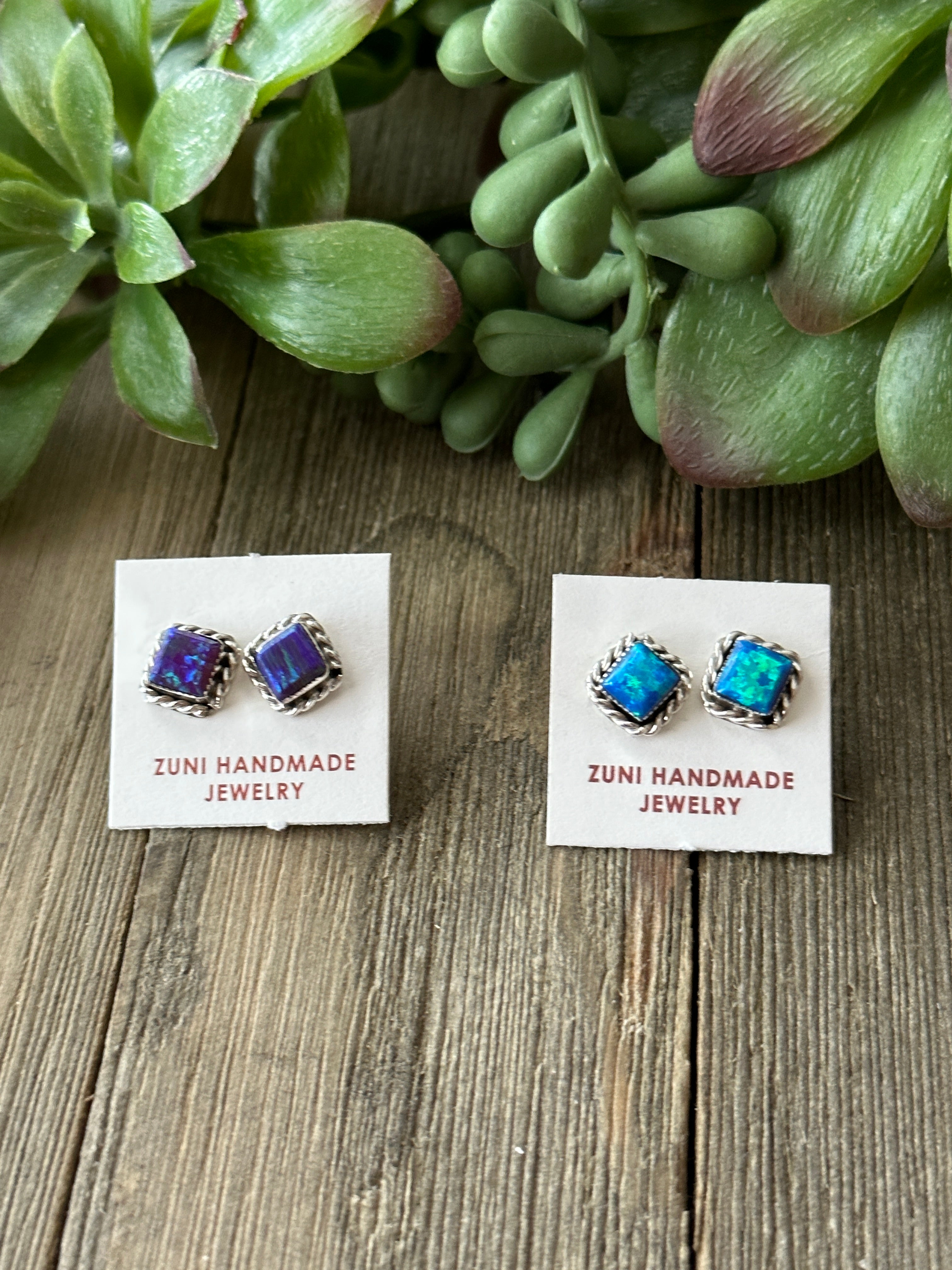 Zuni Made Opal & Sterling Silver Post Earrings