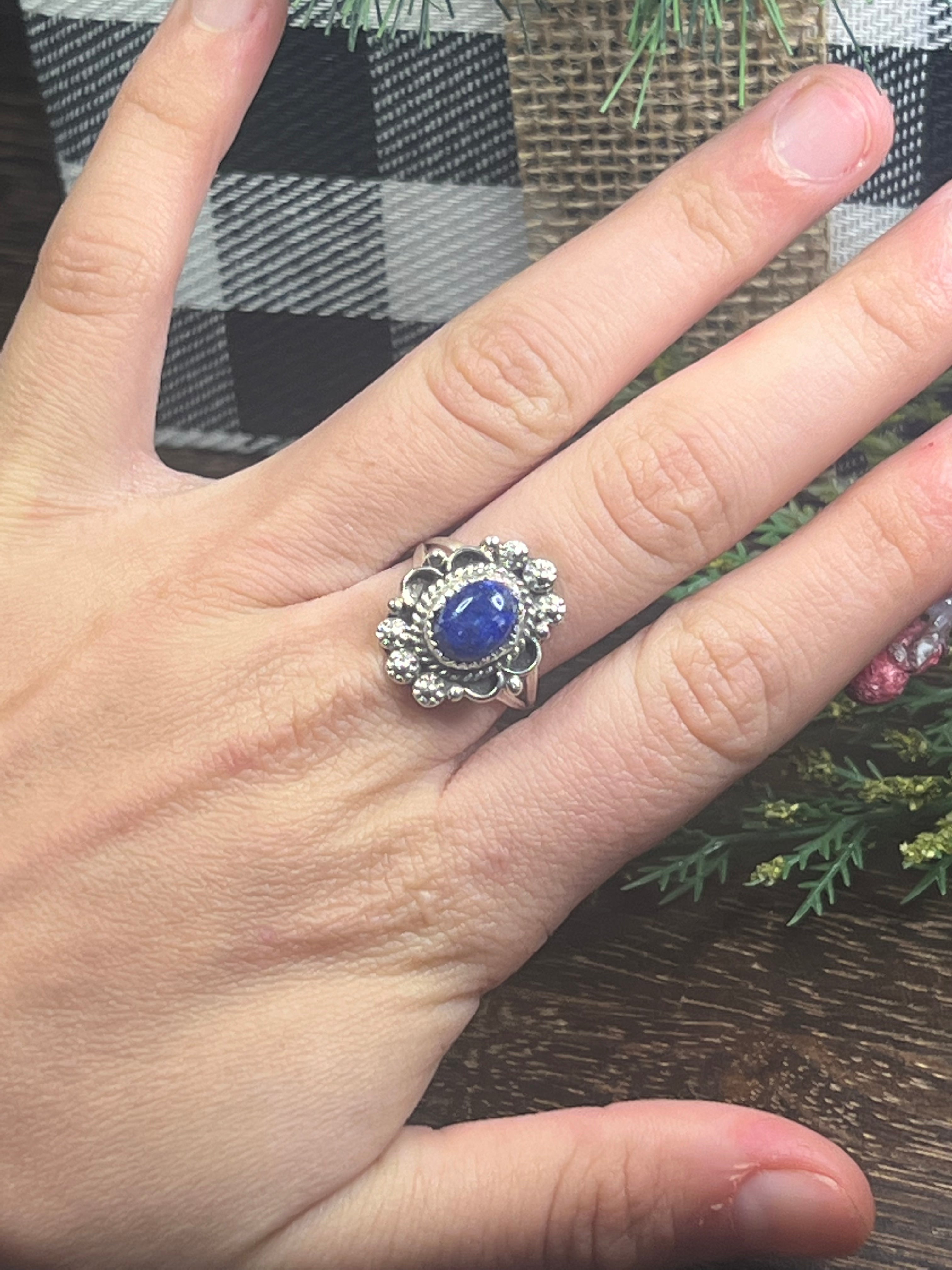 Freda Martinez Lapis & Sterling Silver Ring Size 7