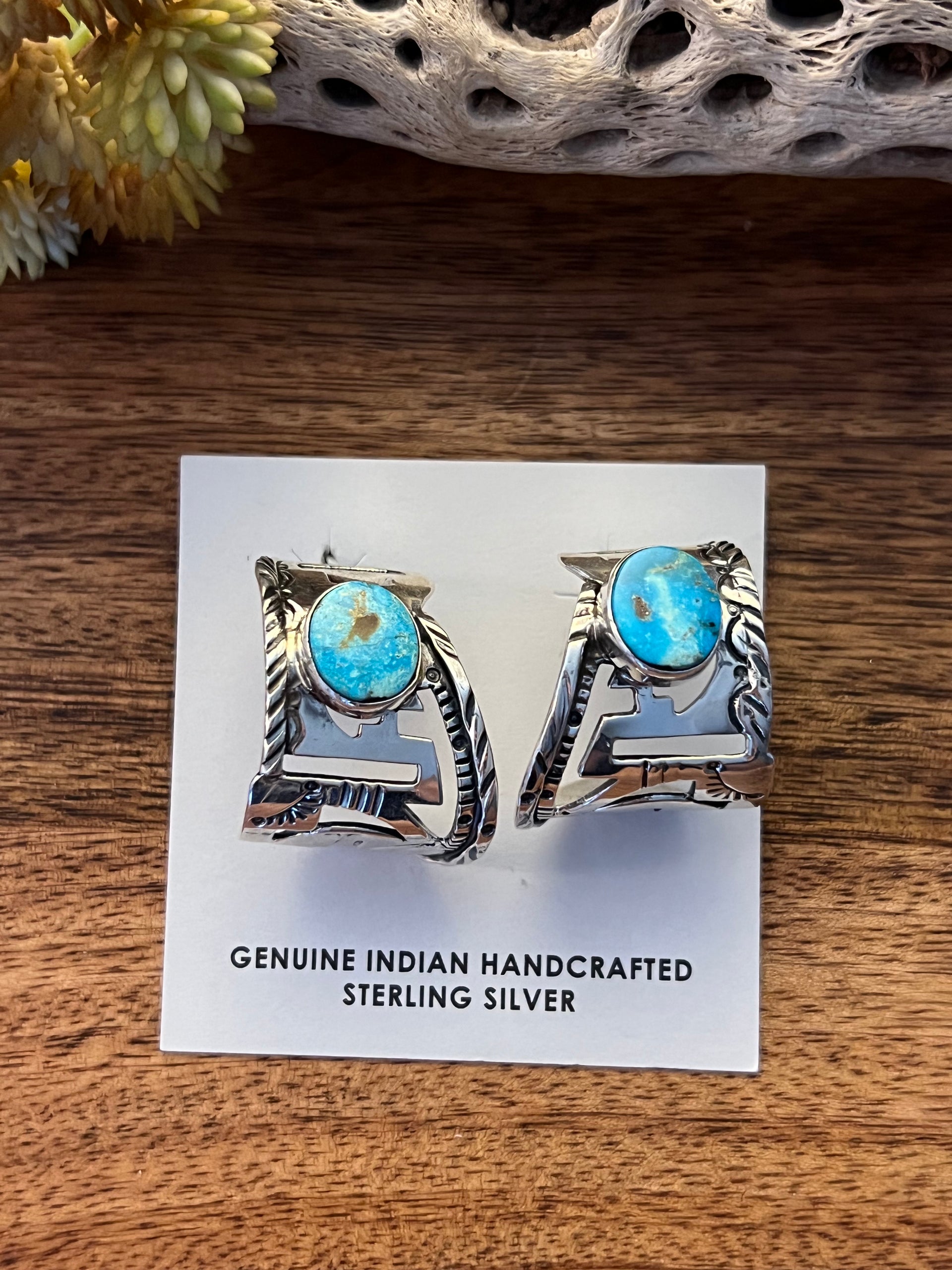 Navajo Turquoise & Sterling Silver Hoop Earrings