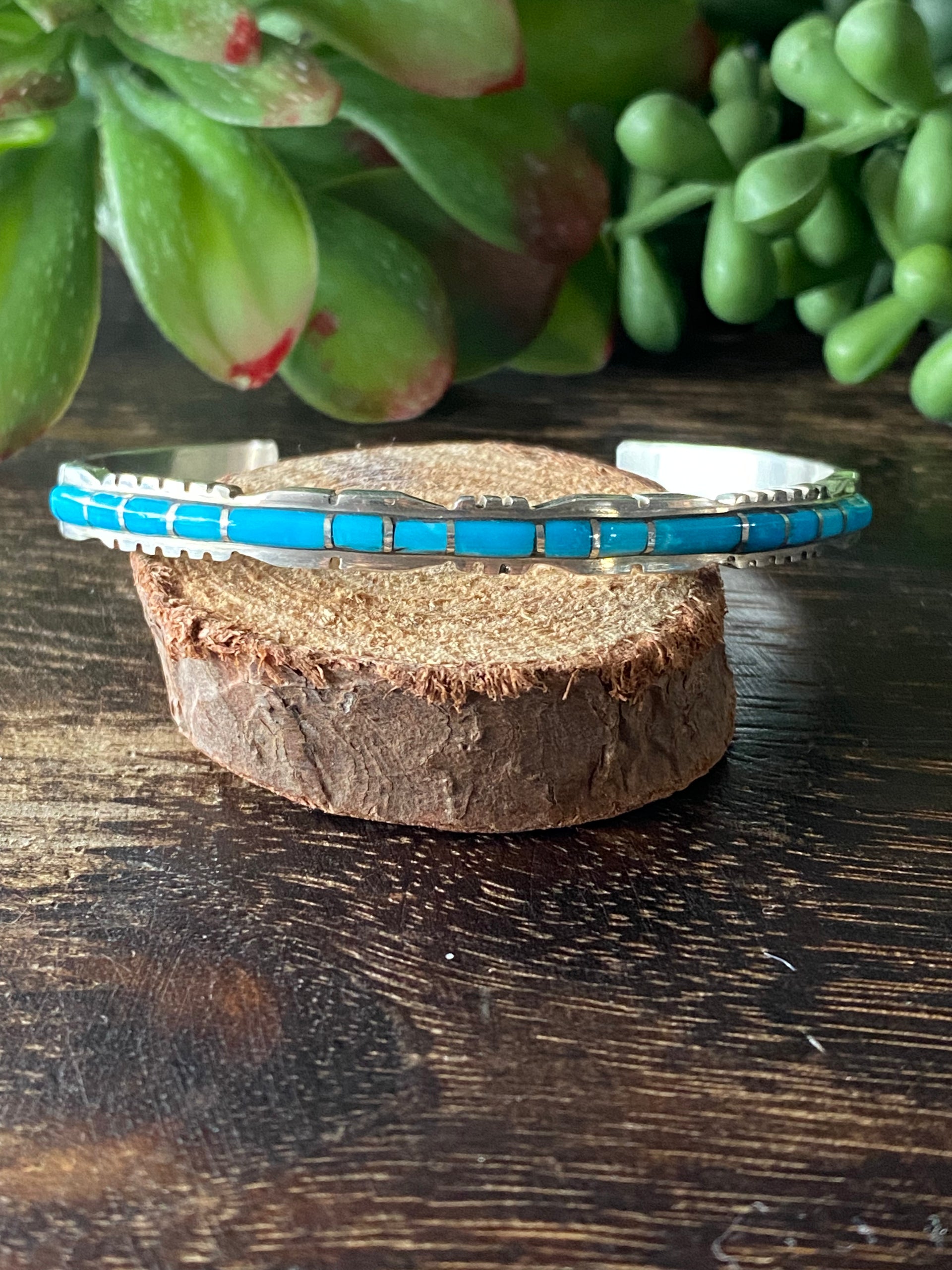 Sheldon Lalio Kingman Turquoise & Sterling Silver Inlay Cuff Bracelet