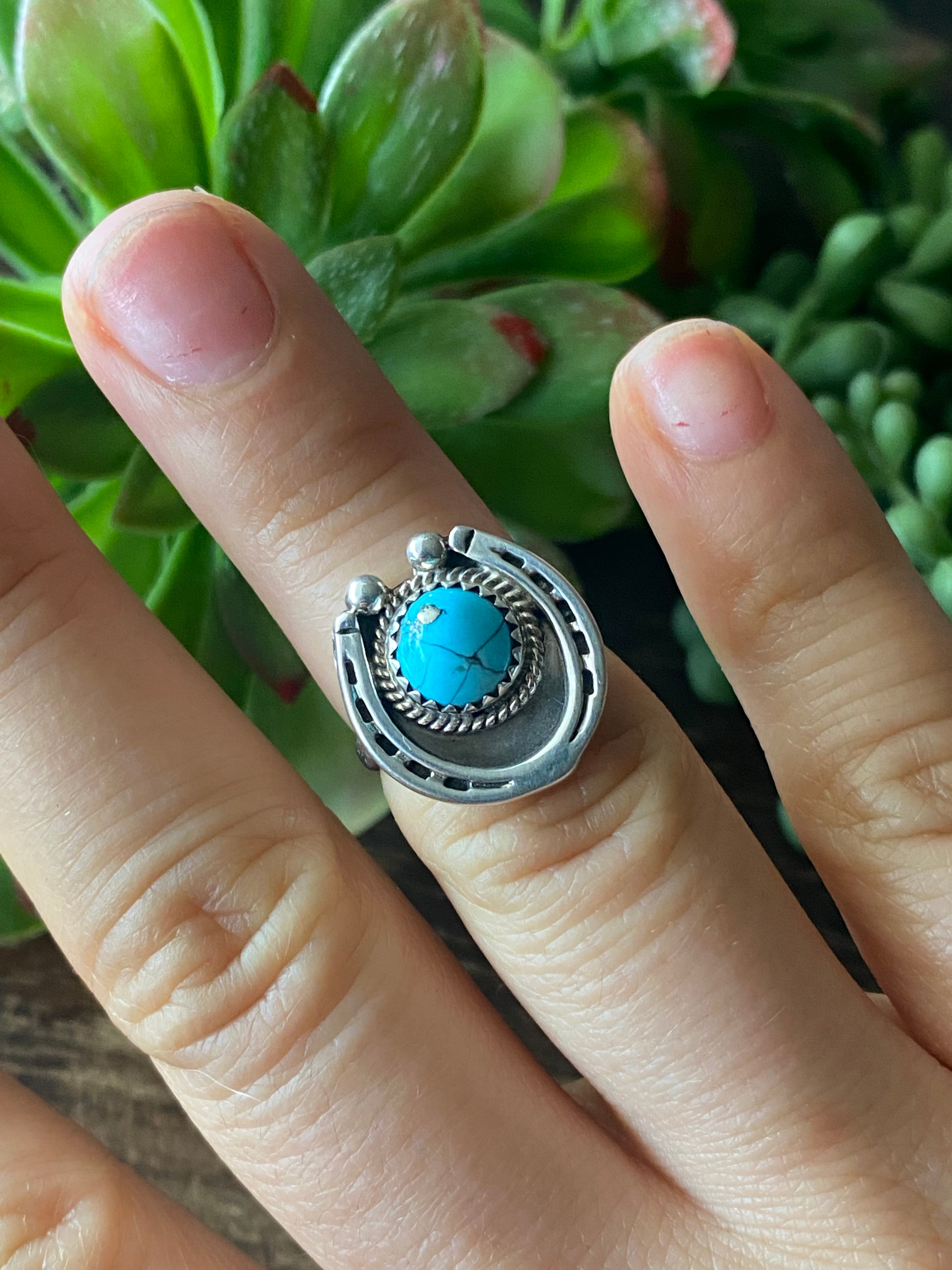 Navajo Made Kingman Turquoise & Sterling Silver Horseshoe Rings