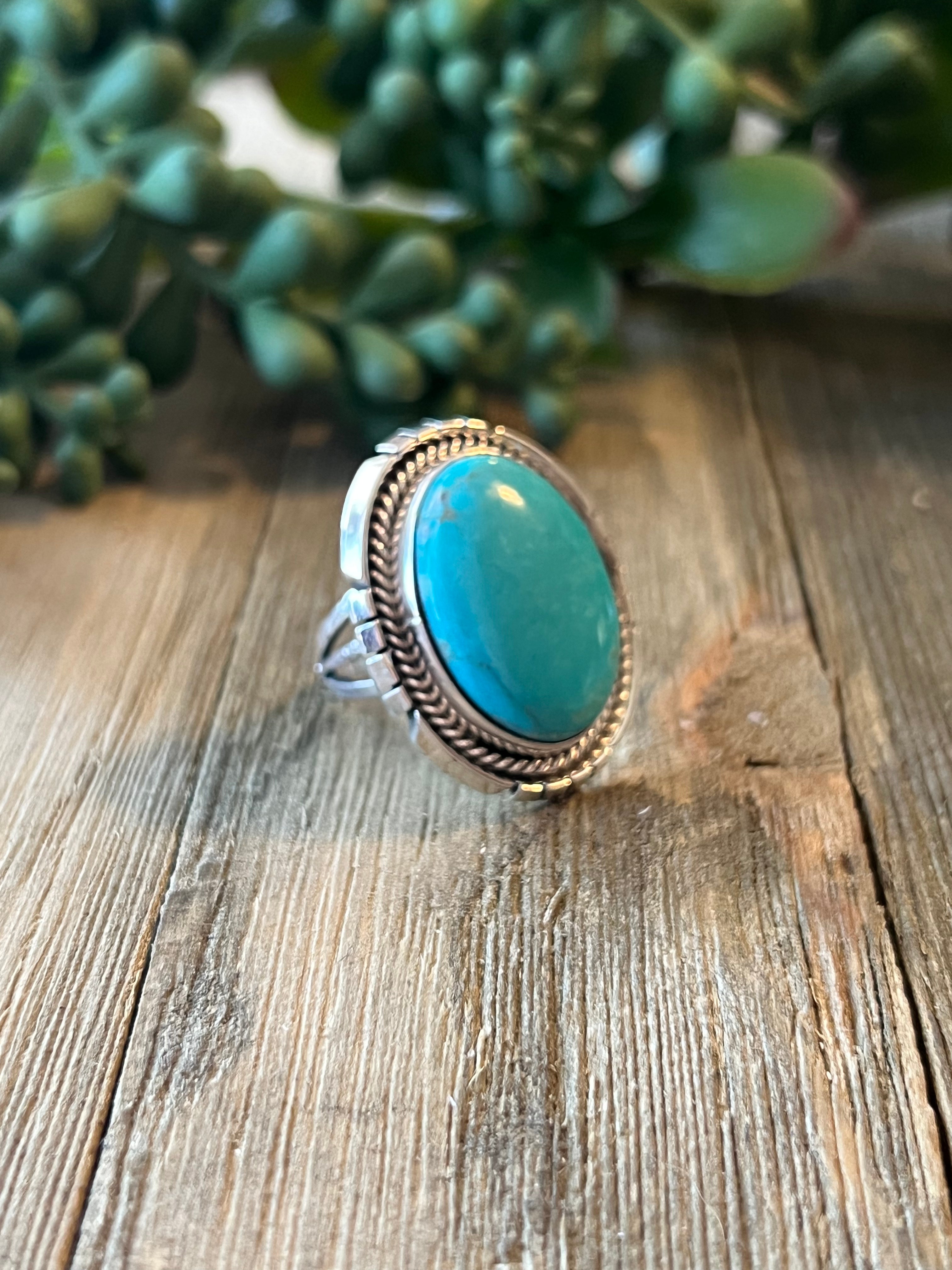 Navajo Made Kingman Turquoise & Sterling Silver Ring Size 6