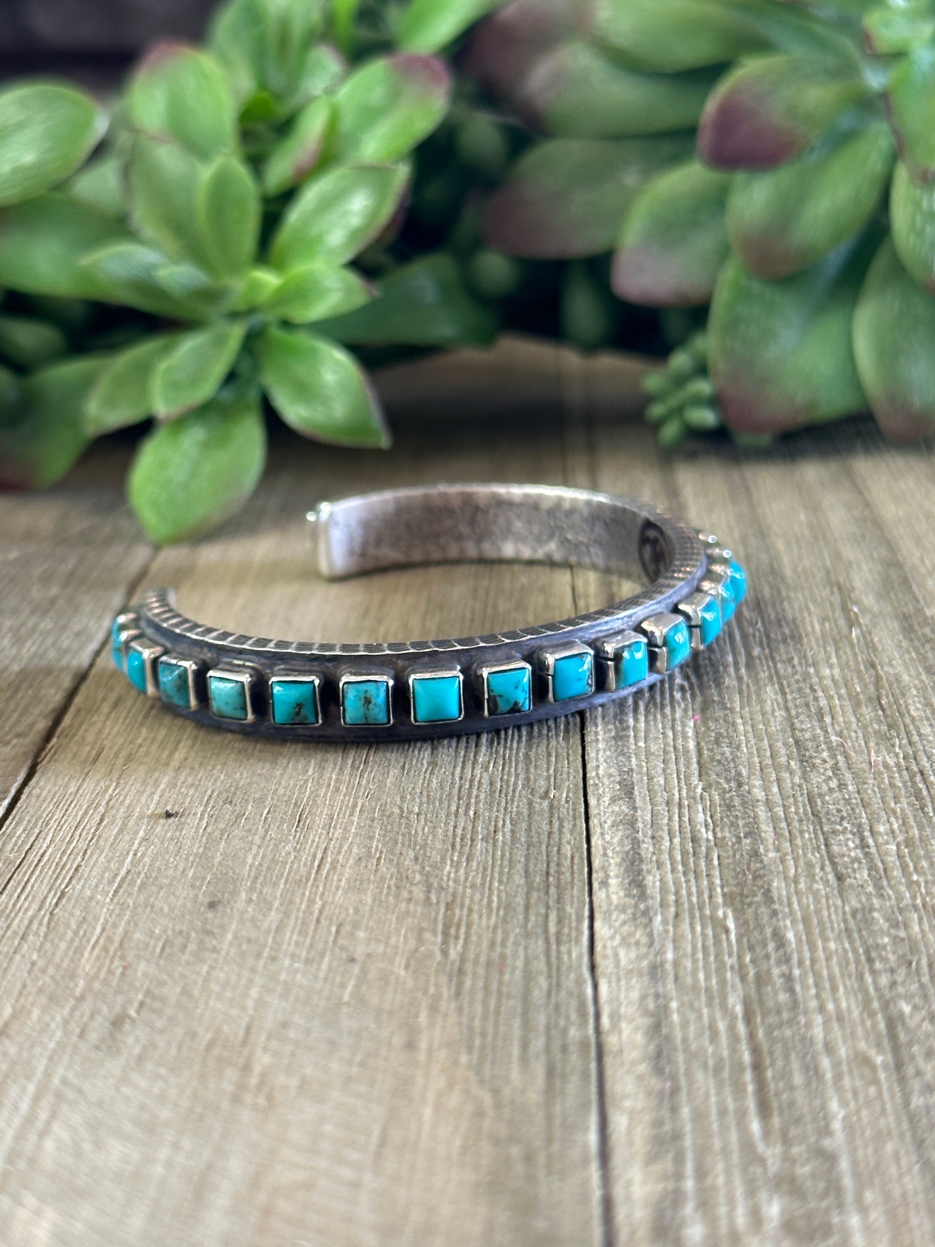 Navajo Made Kingman Turquoise & Sterling Silver Cuff Bracelet