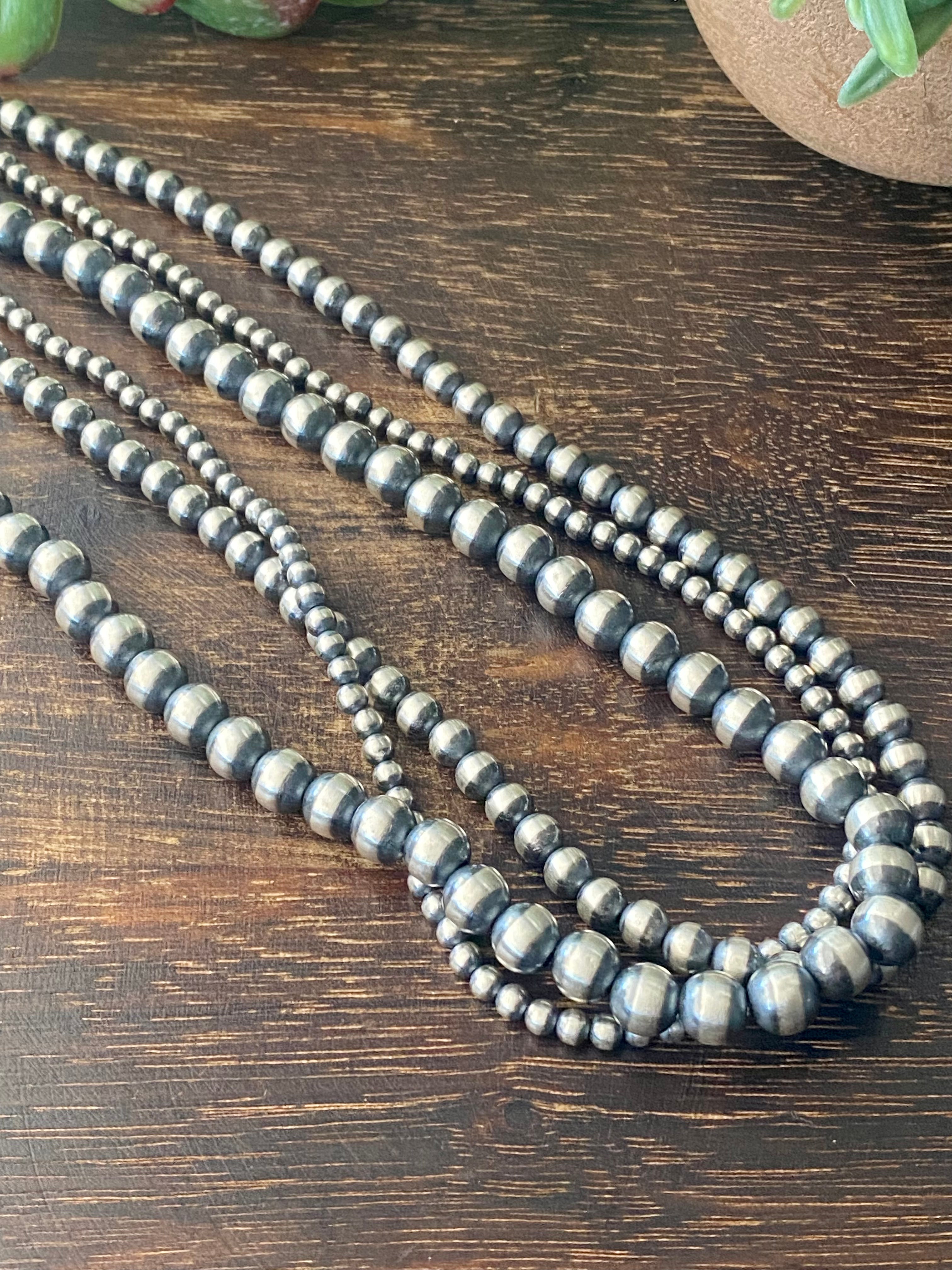 Navajo Strung Sterling Silver 3 Strand Pearl Necklace