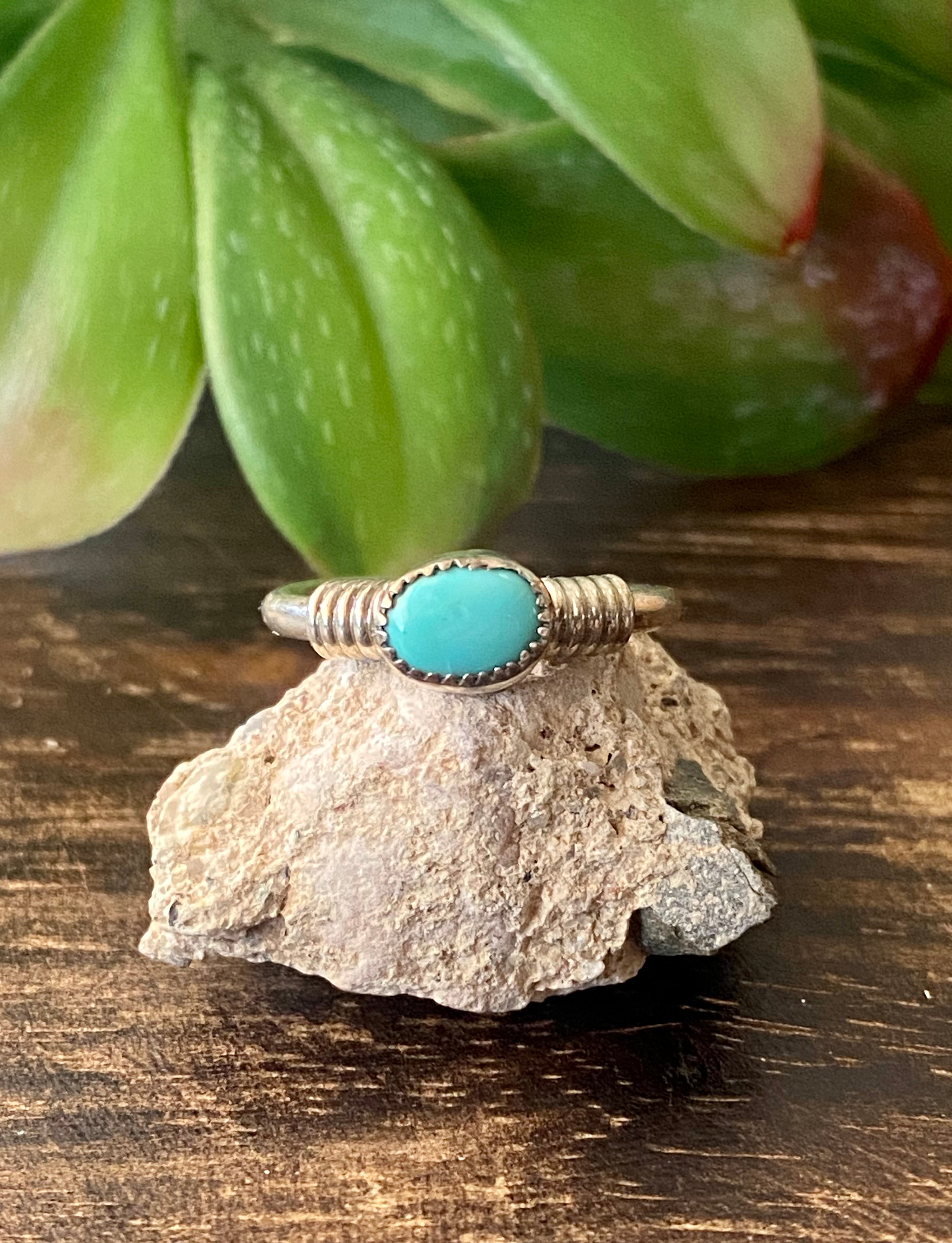 Navajo Made Turquoise & Sterling Silver Butterfly Ring Size 3.75