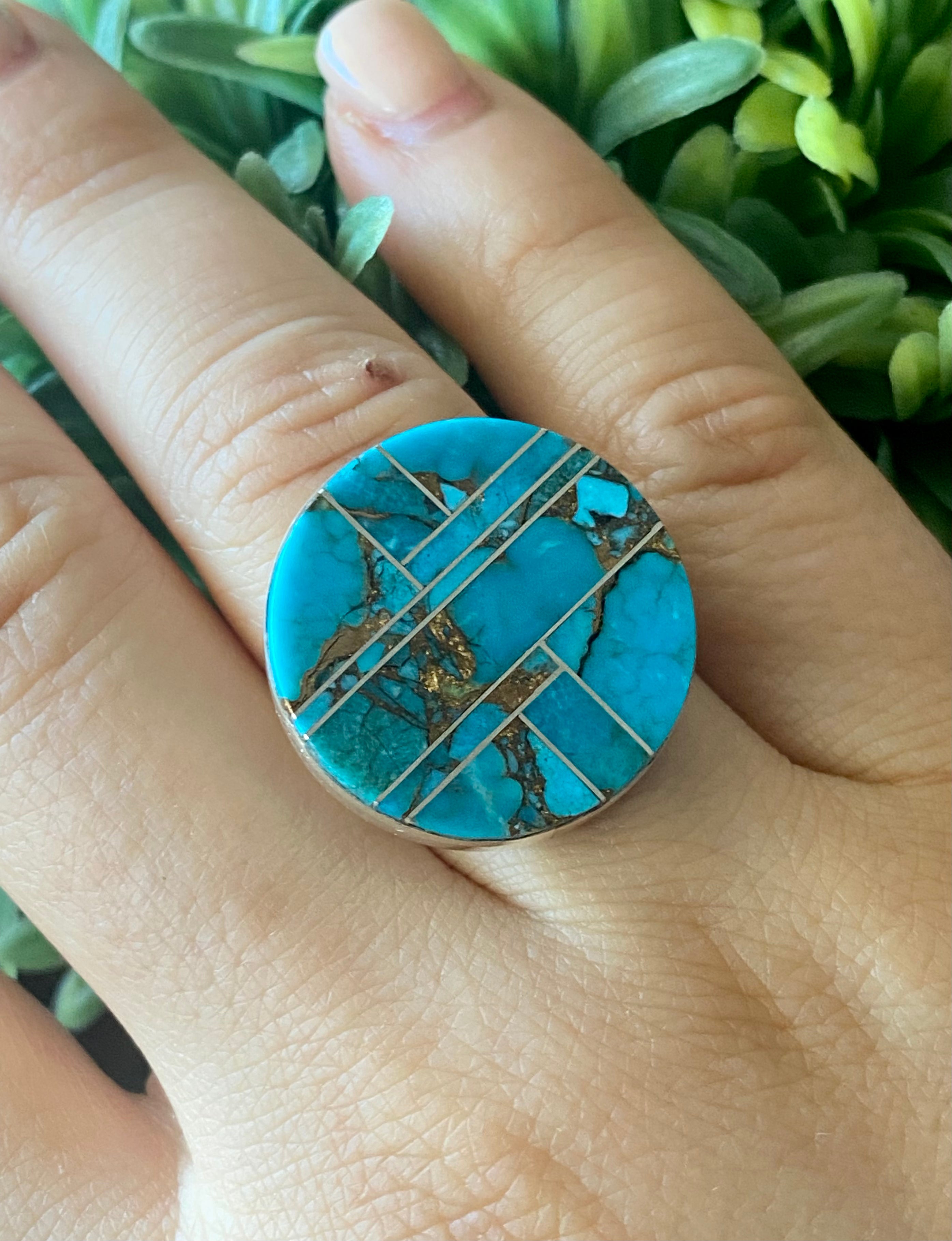 Navajo Made Mohave Turquoise & Sterling Silver Ring Size 9.5