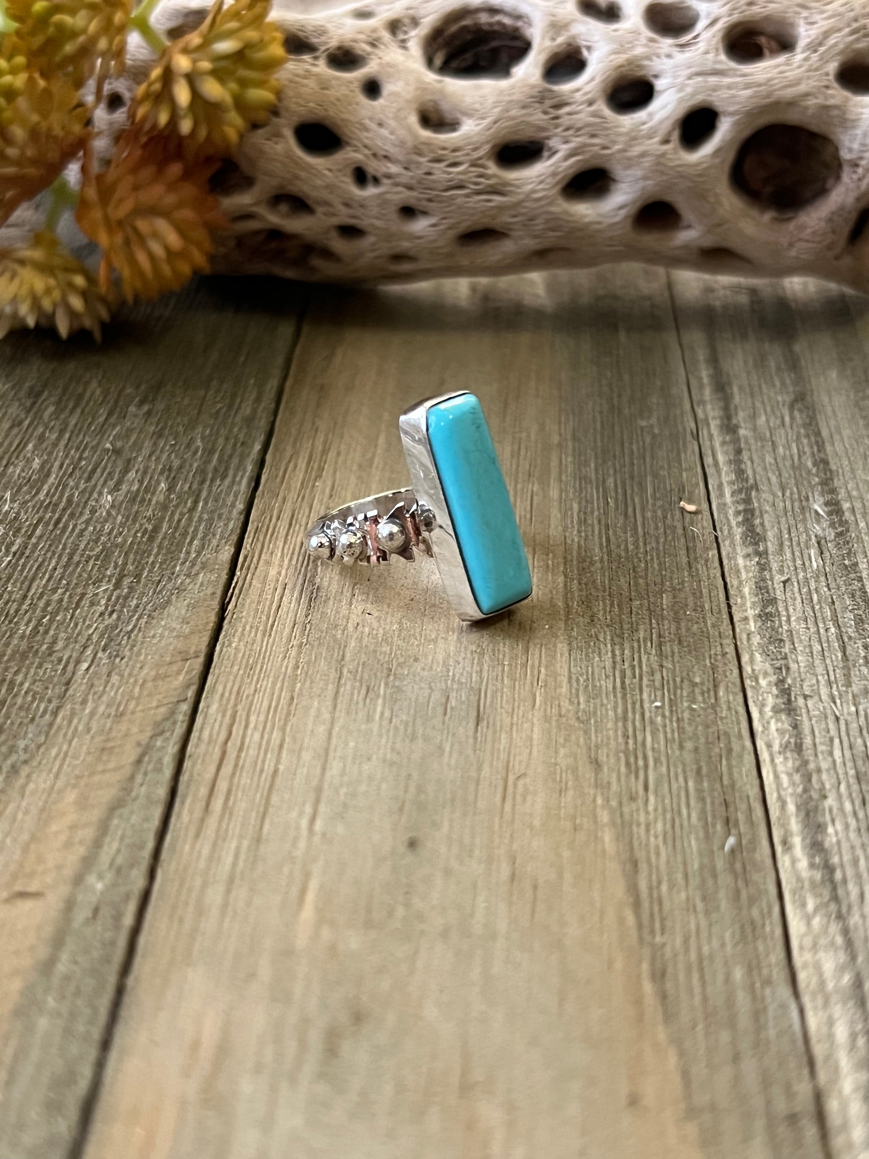 Navajo Made Kingman Turquoise & Sterling Silver Ring Size 6