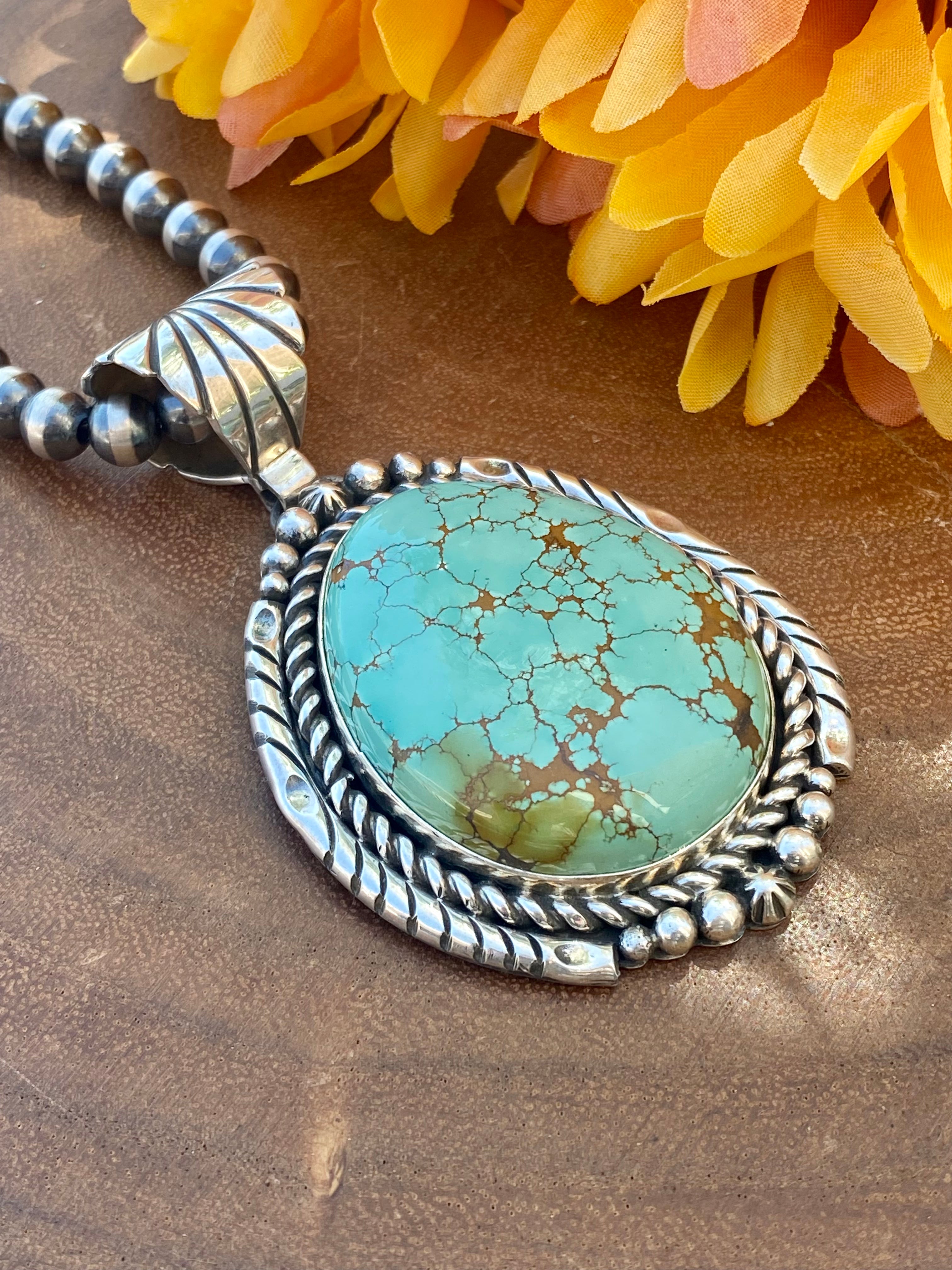 Navajo Made Royston Turquoise & Sterling Silver Mega Pendant
