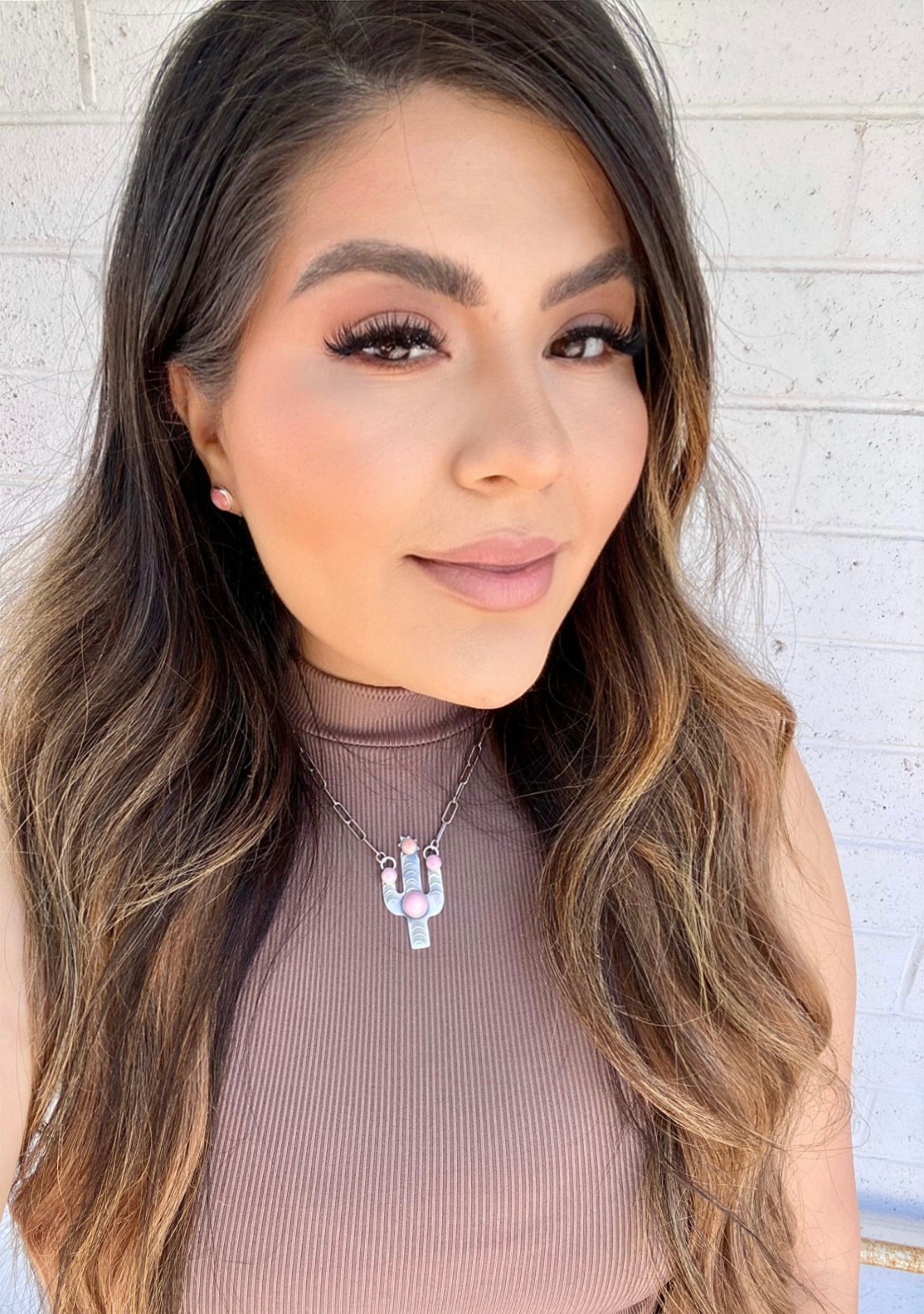 Tony Yazzie Pink Conch & Sterling Silver Sahuaro Necklace