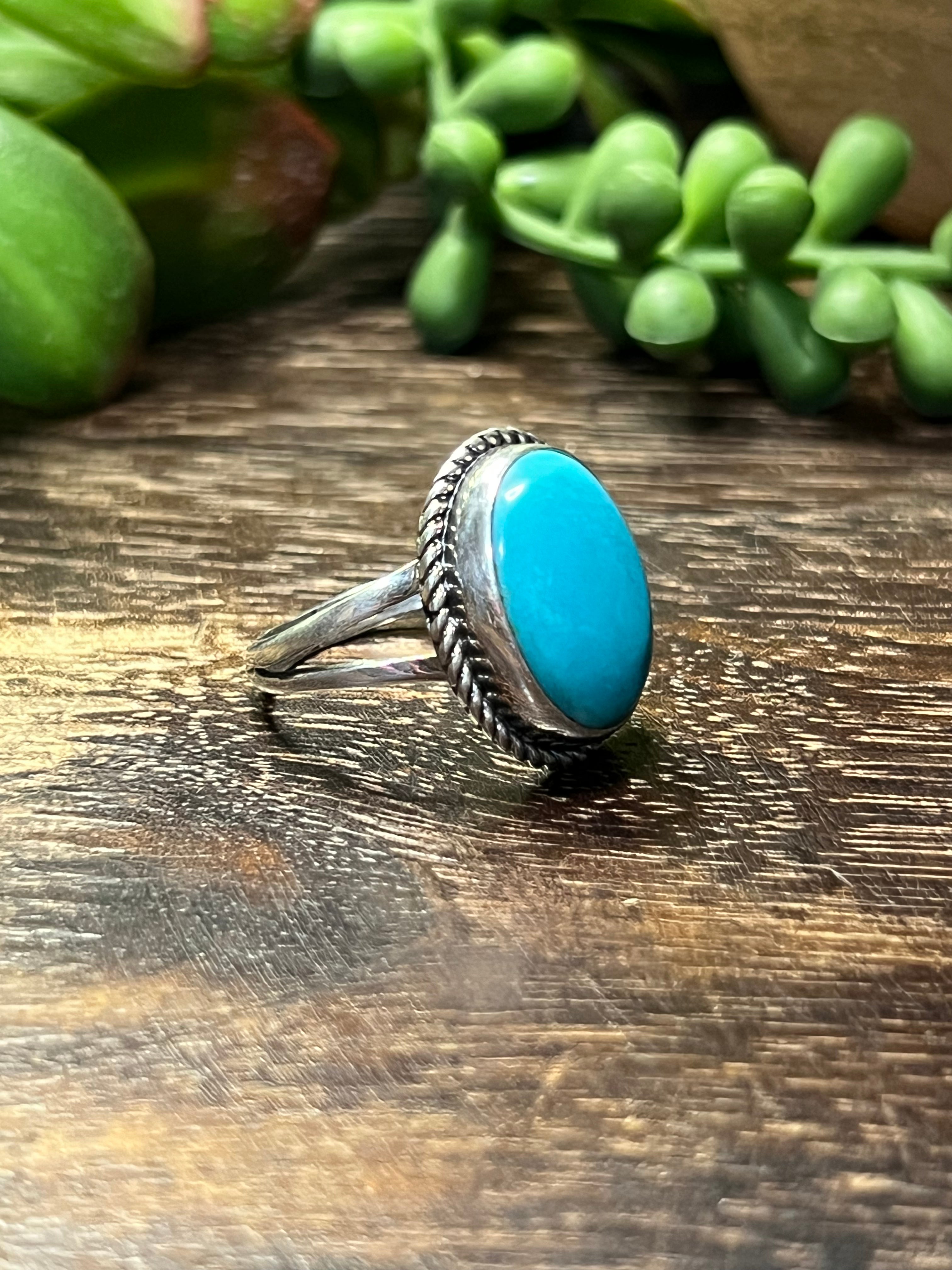 Eli Skeets Kingman Turquoise & Sterling Silver Ring Size 9.25