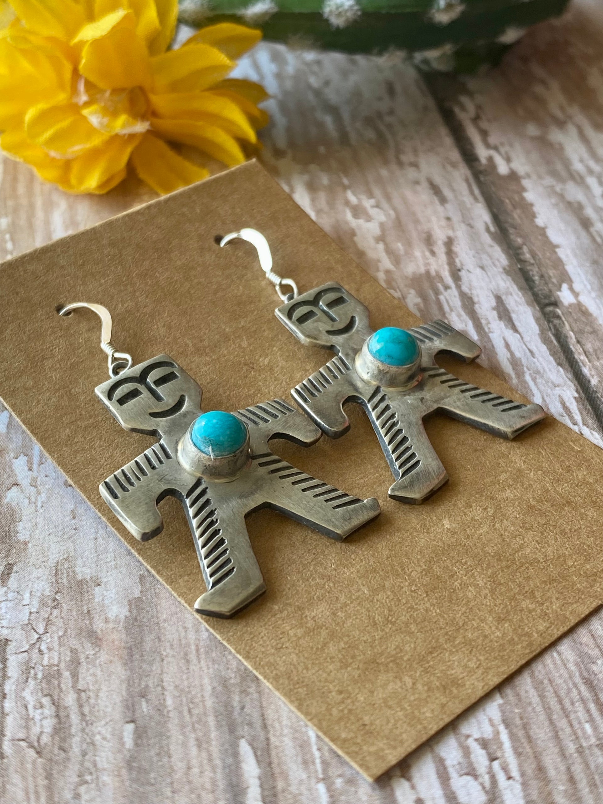 Navajo Made Kingman Turquoise & Sterling Silver Dangle Earrings