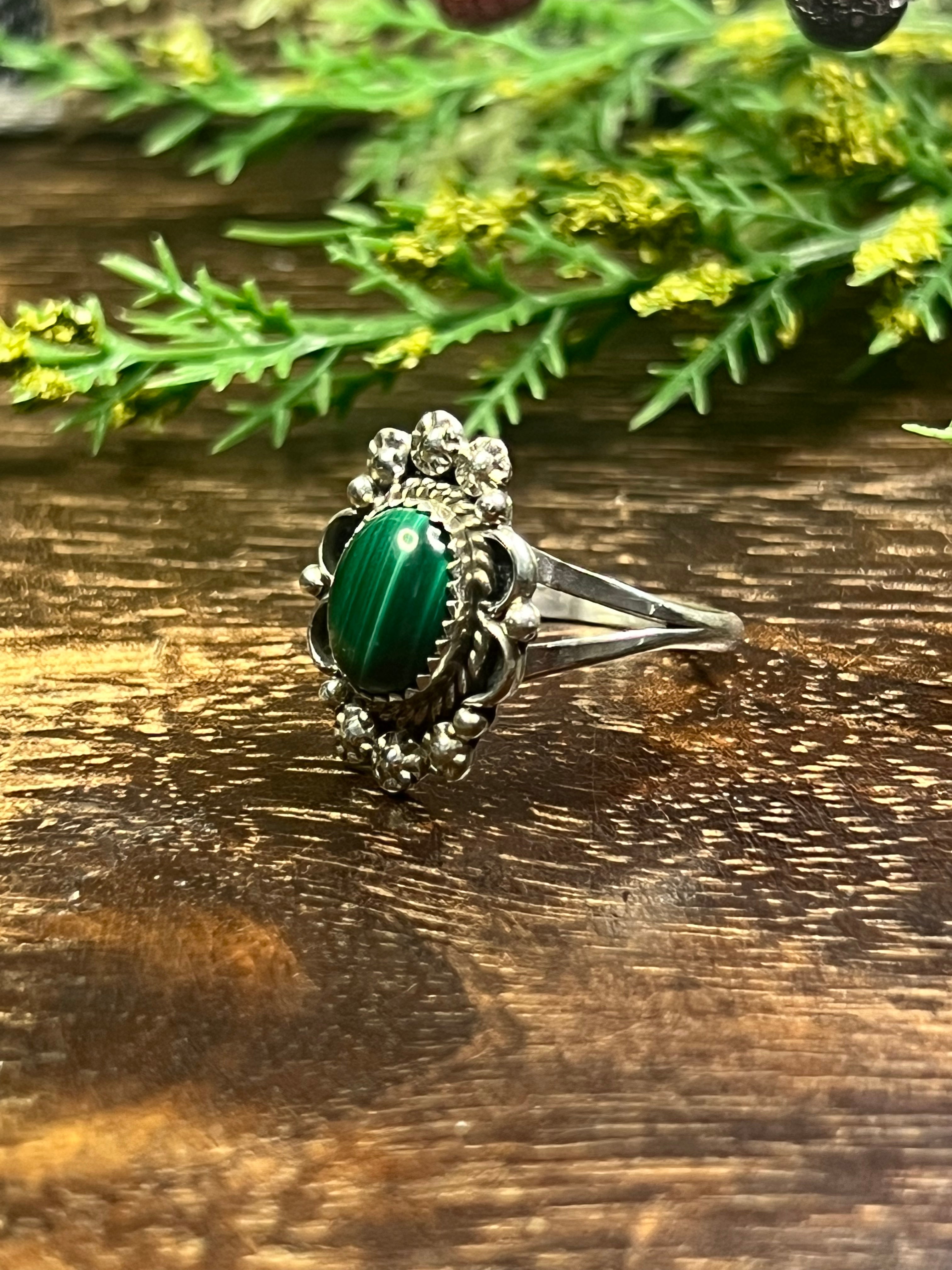 Freda Martinez Malachite & Sterling Silver Ring Size 9