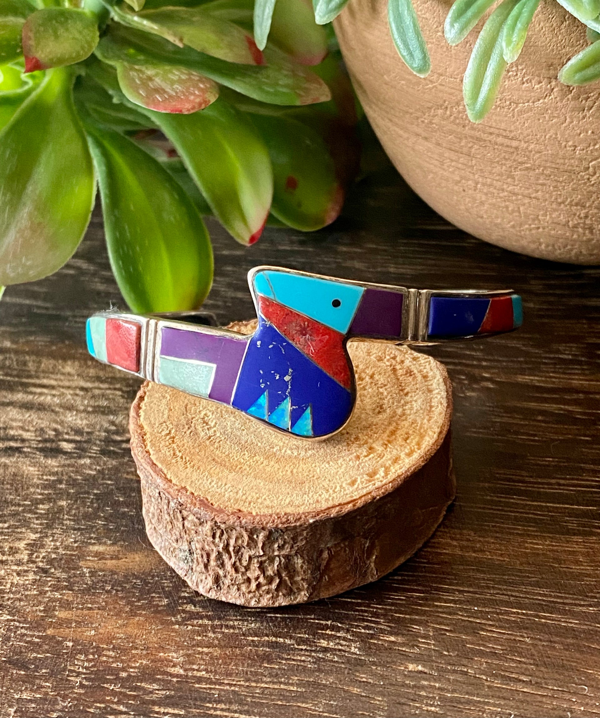 Navajo Made Multi Stone & Sterling Silver Inlay Cuff Bracelet