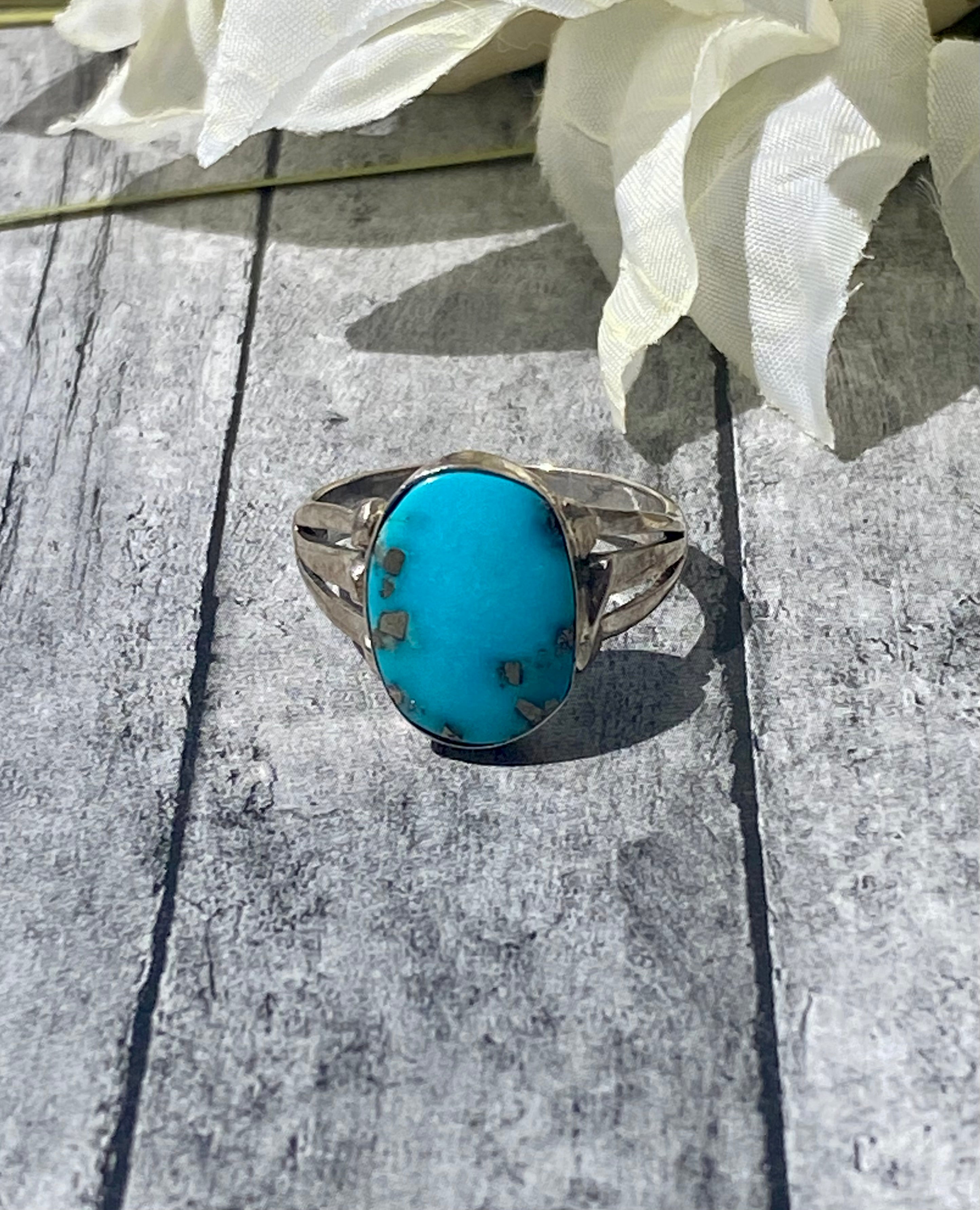 Navajo Made Kingman Turquoise & Sterling Silver Ring Size 7