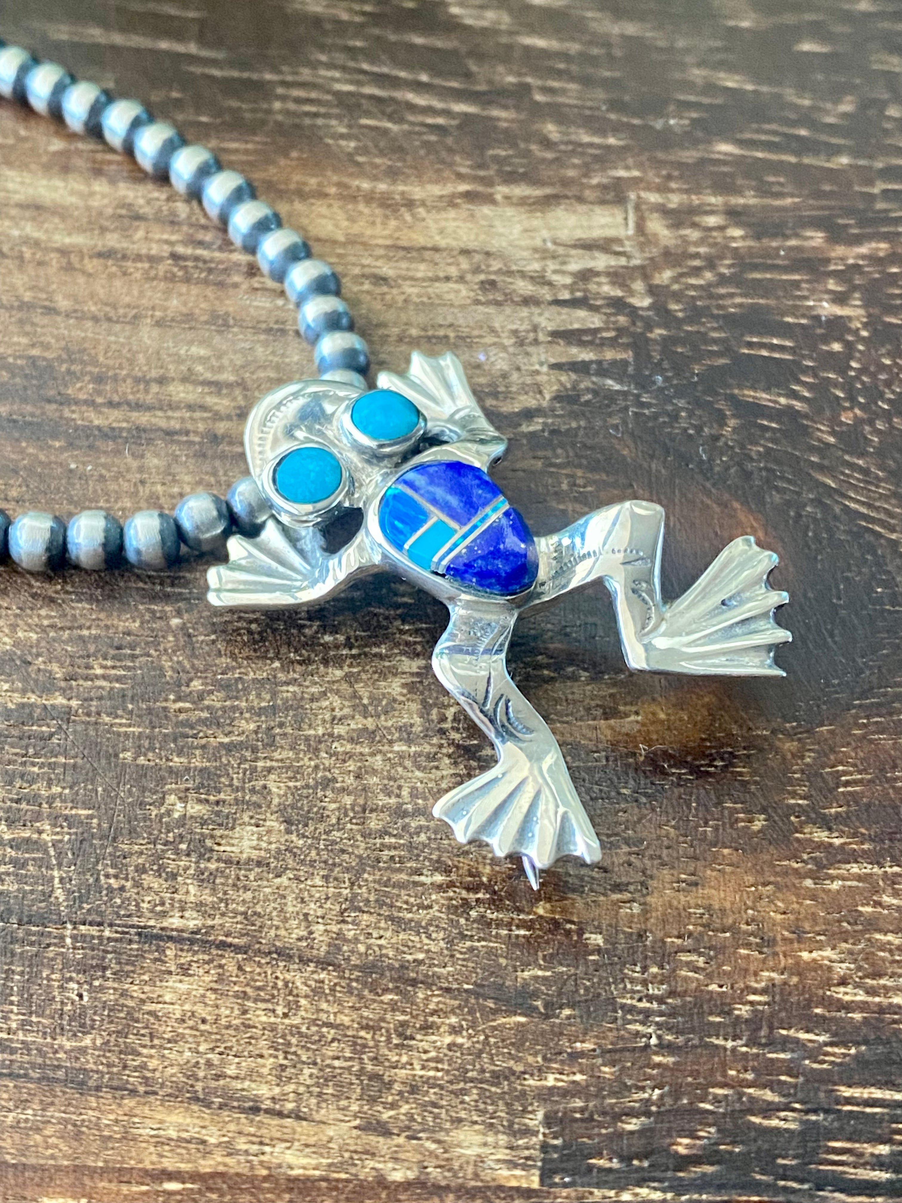 Navajo Made Multi Stone & Sterling Silver Inlay Frog Pin/Pendant