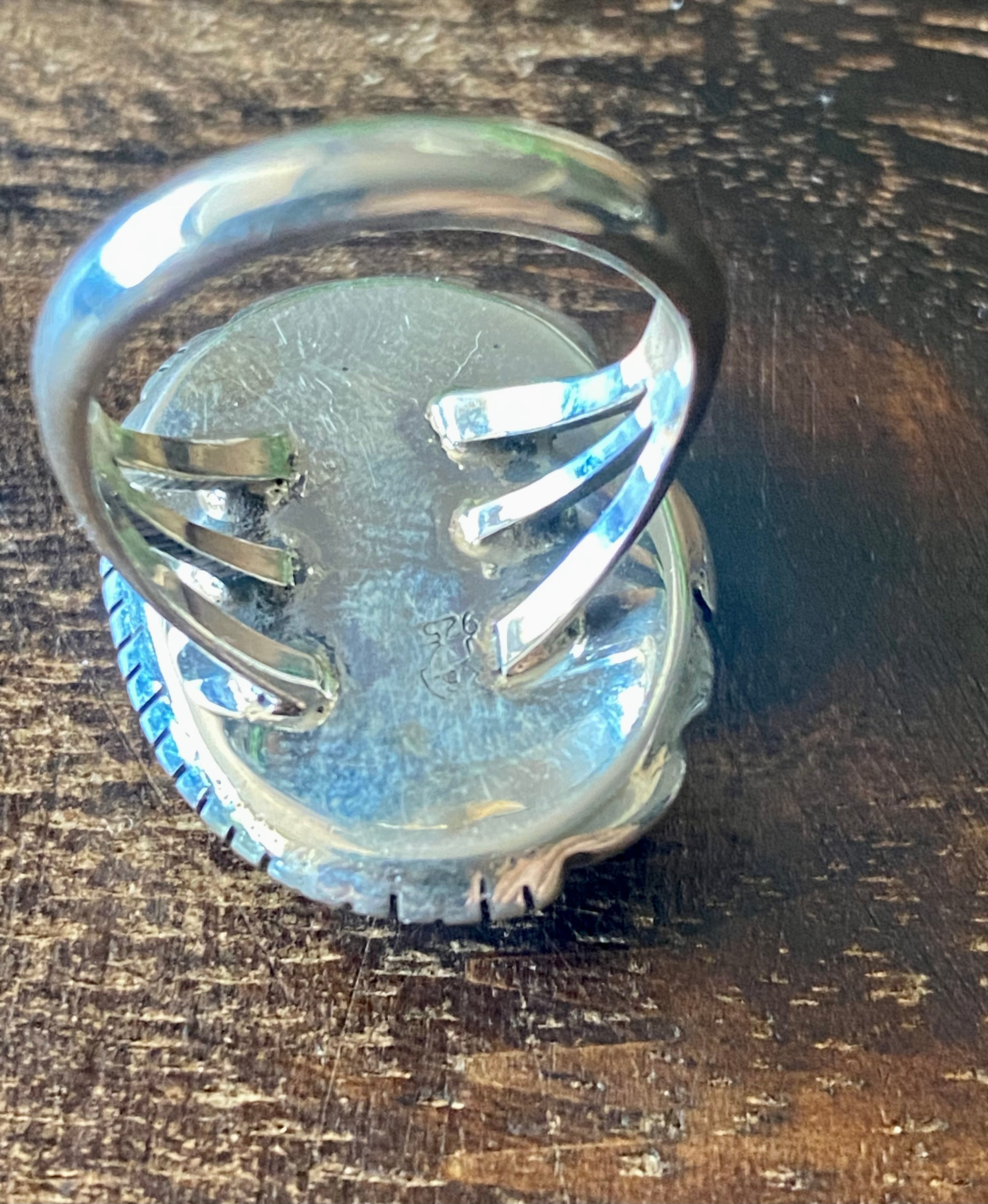 Navajo Made Australian Gaspeite & Sterling Silver Ring Size 6