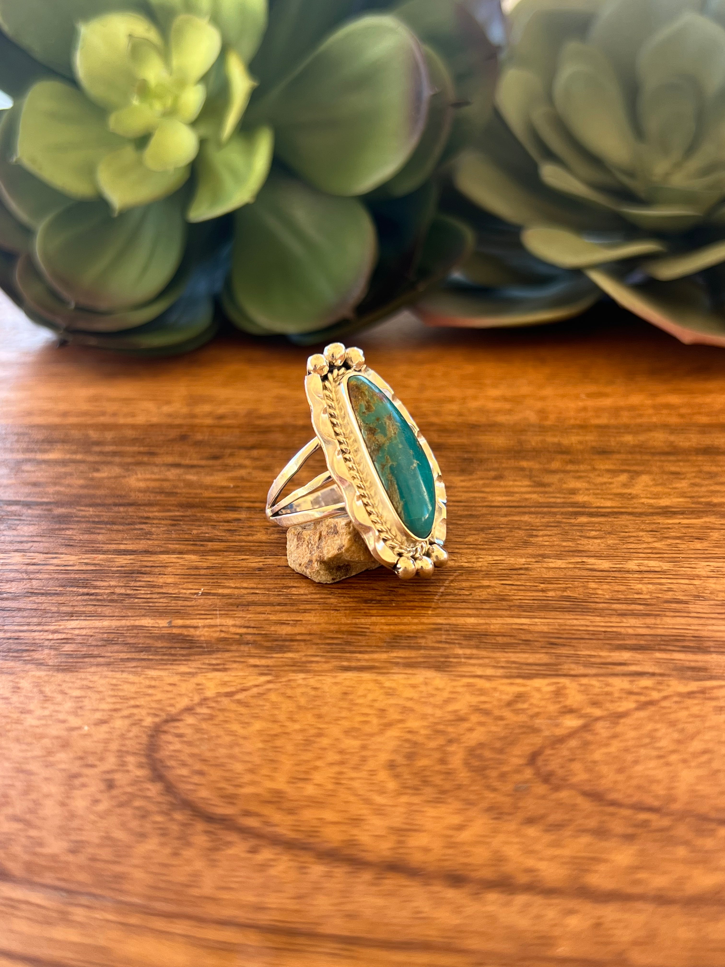 Sally Yazzie Kingman Turquoise & Sterling Silver Ring Size 8