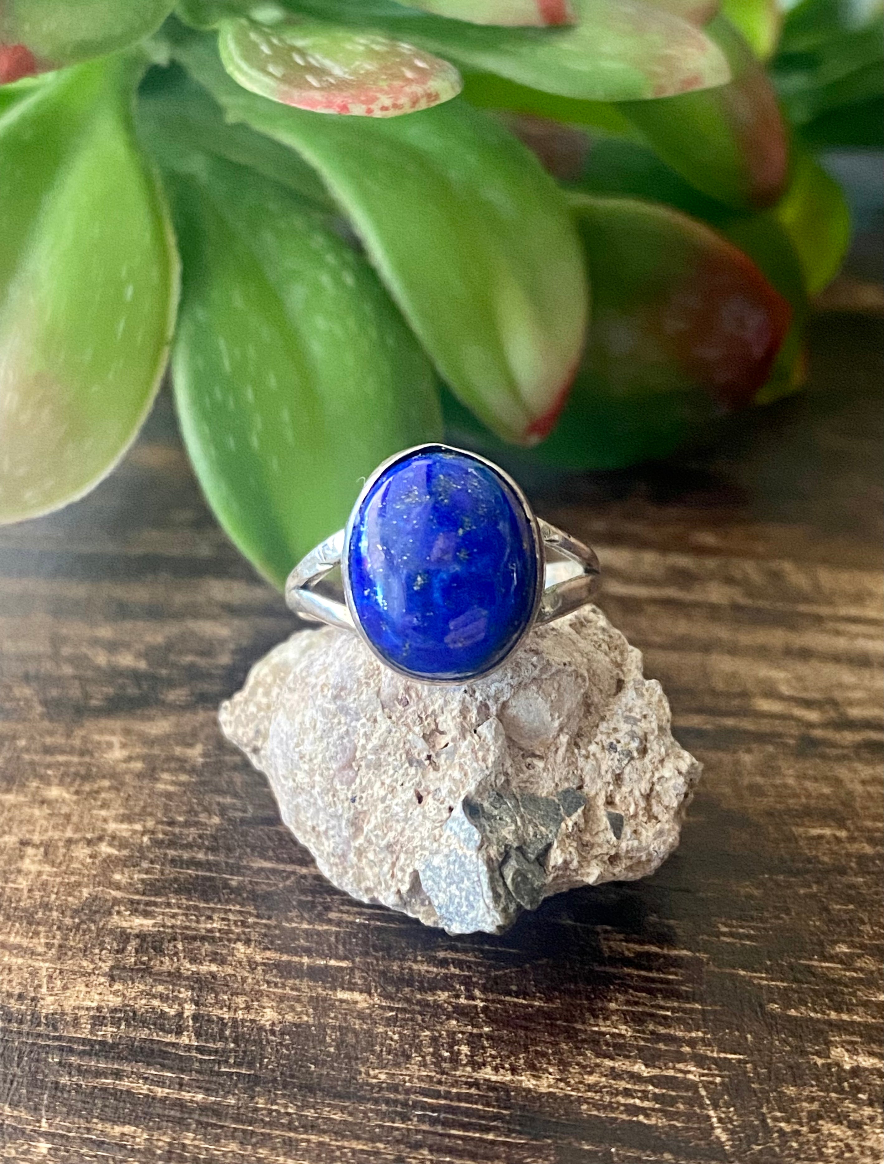 Navajo Made Lapis & Sterling Silver Ring Size 5.75