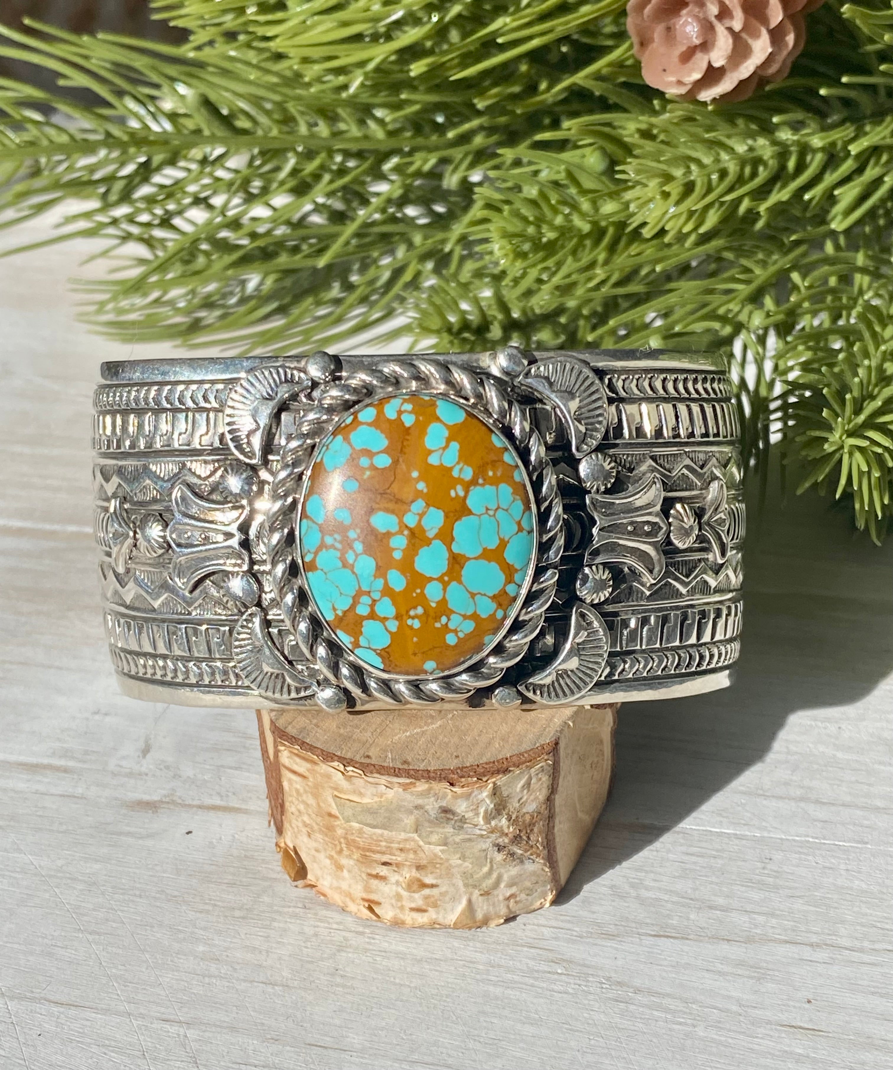 Jereme Delgarito Natural Pilot Mountain Turquoise & Sterling Silver Cuff Bracelet