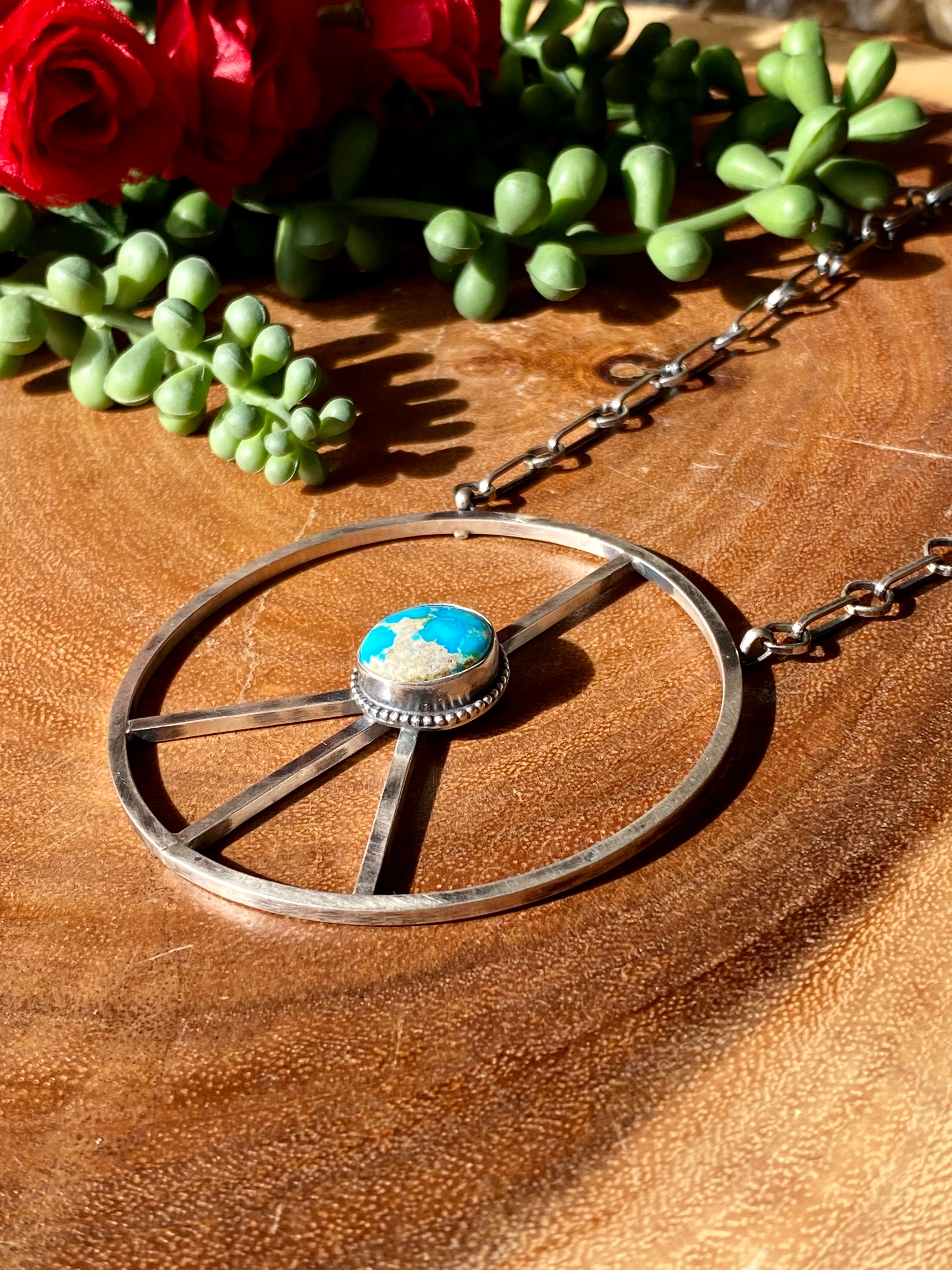 Linda Lincoln Sonoran Rose Turquoise & Sterling Silver Peace Sign Necklace