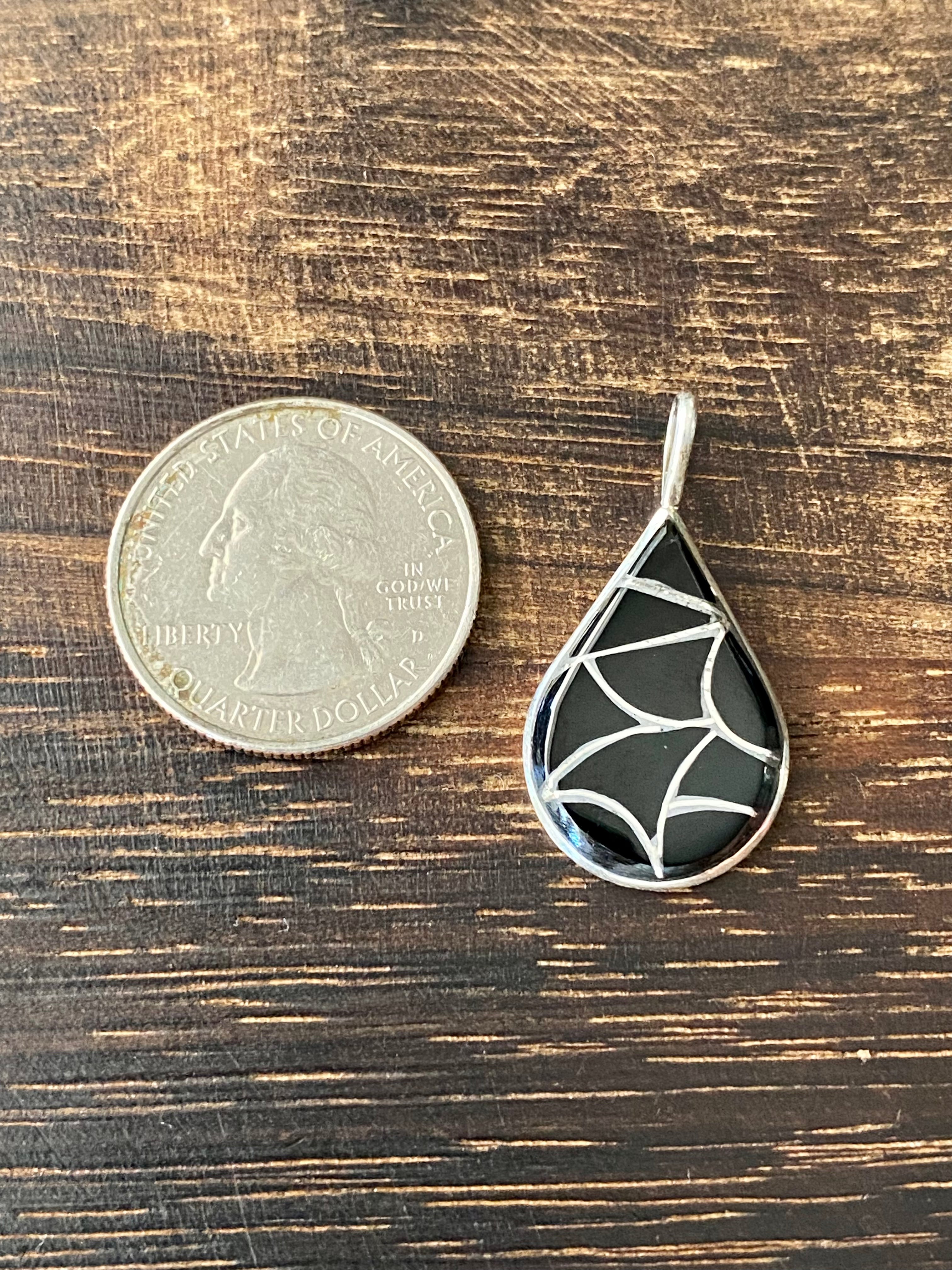 Donna Laslio Onyx & Sterling Silver Inlay Pendant