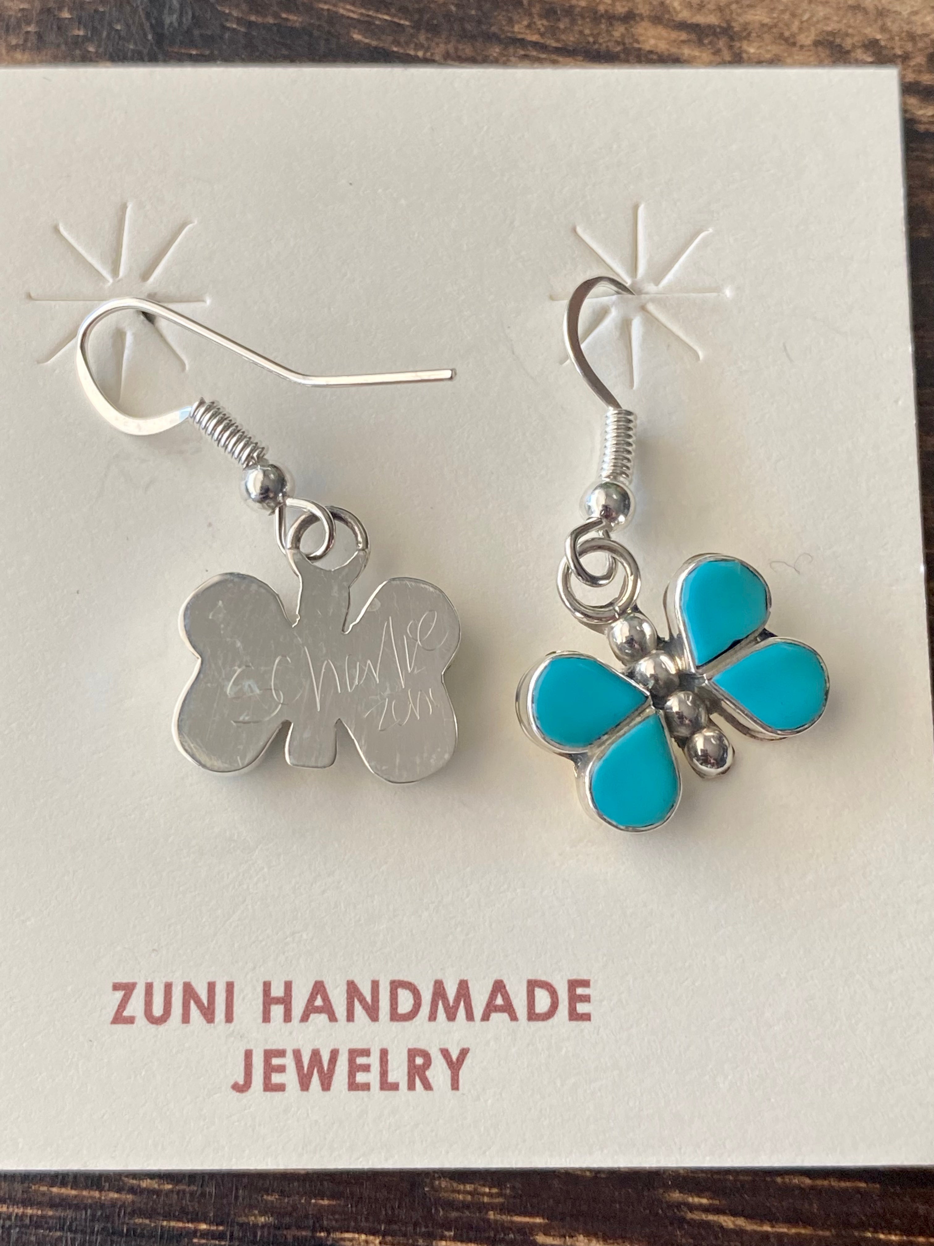 Swain Charlie Turquoise & Sterling Silver Butterfly Dangle Earrings