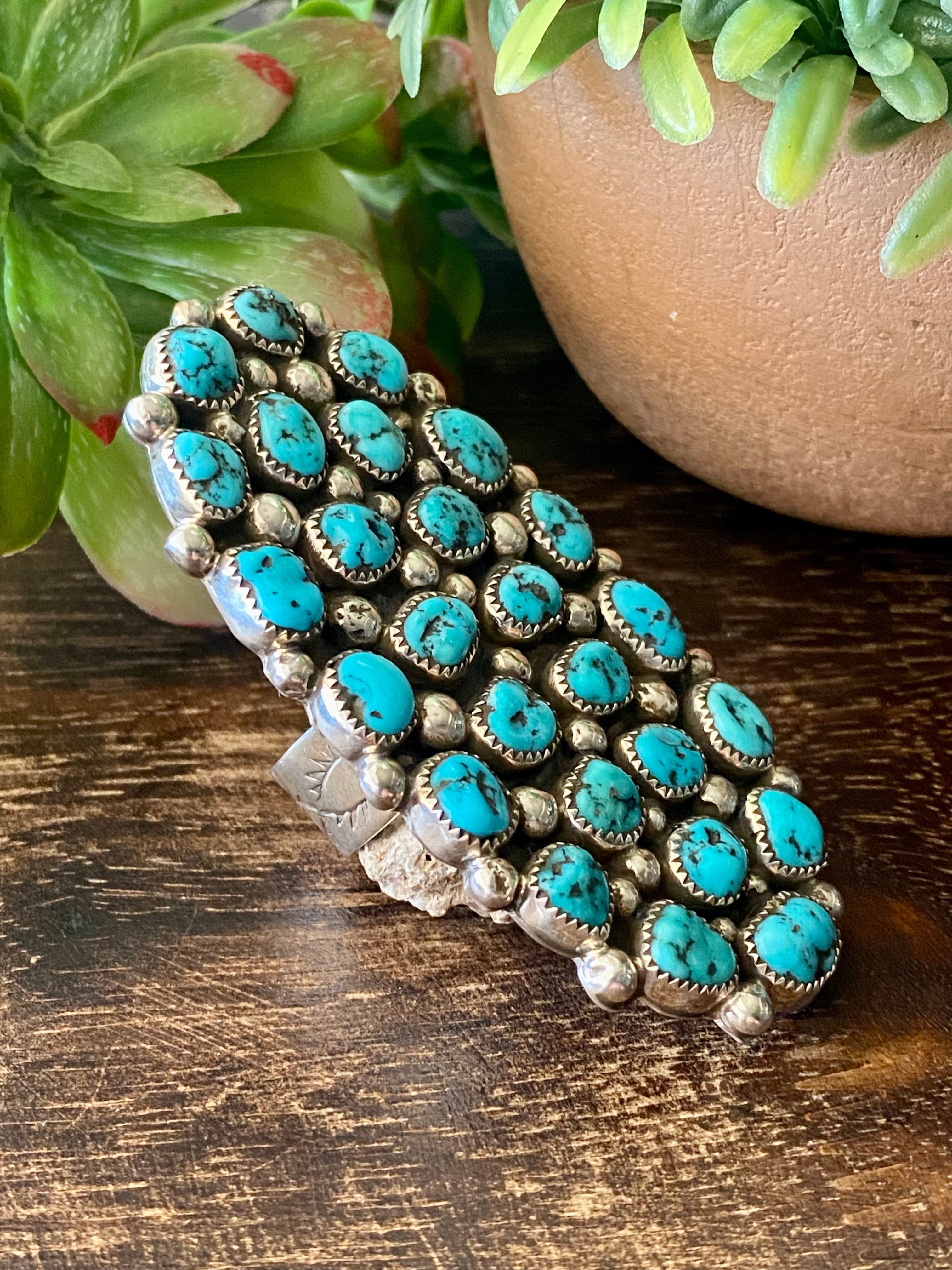 Darlene Begay Kingman Turquoise & Sterling Silver Ring Size 11