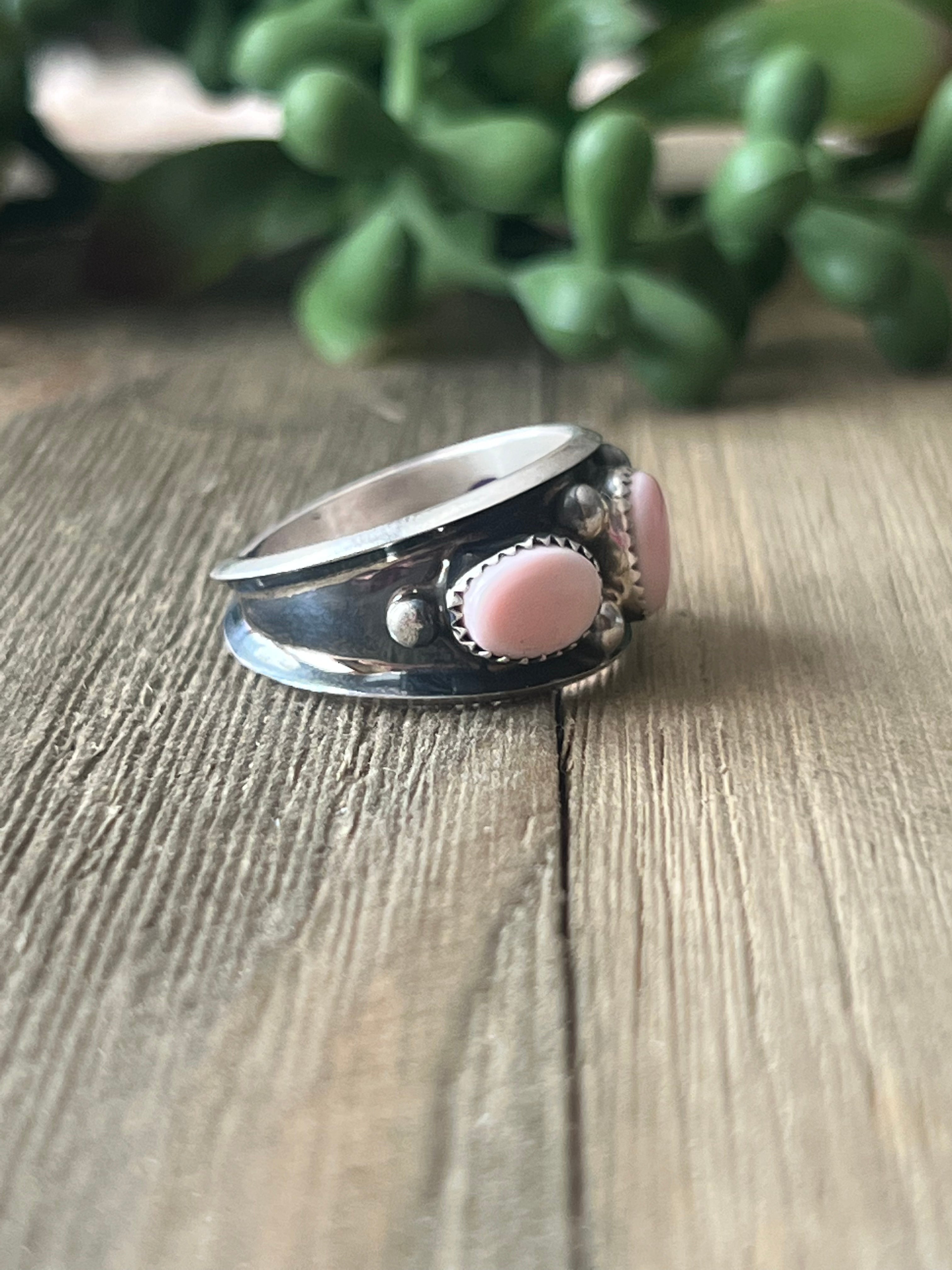 Navajo Made Pink Conch & Sterling Silver Ring