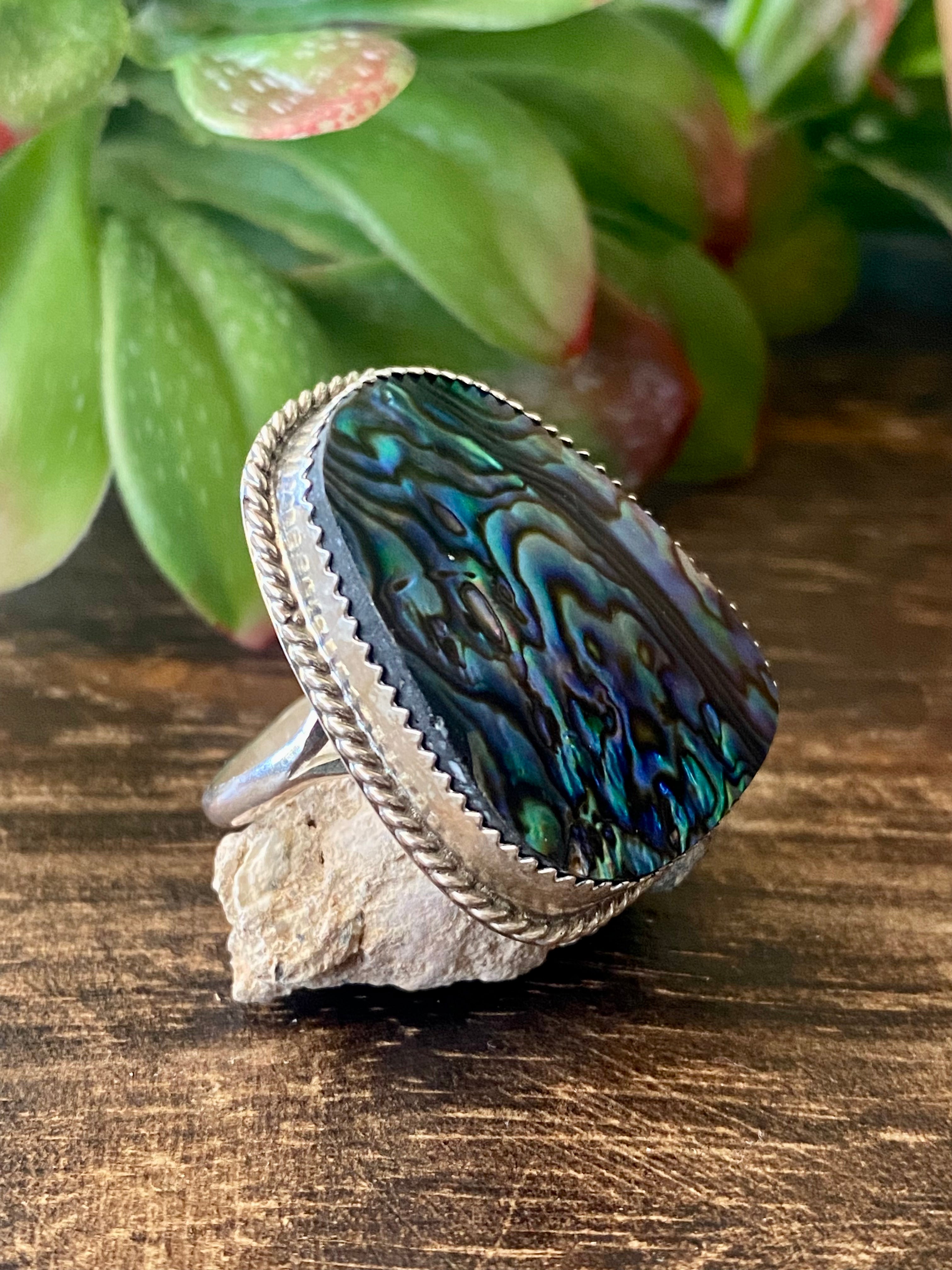 Reda Galvan Abalone & Sterling Silver Ring Size 9.75