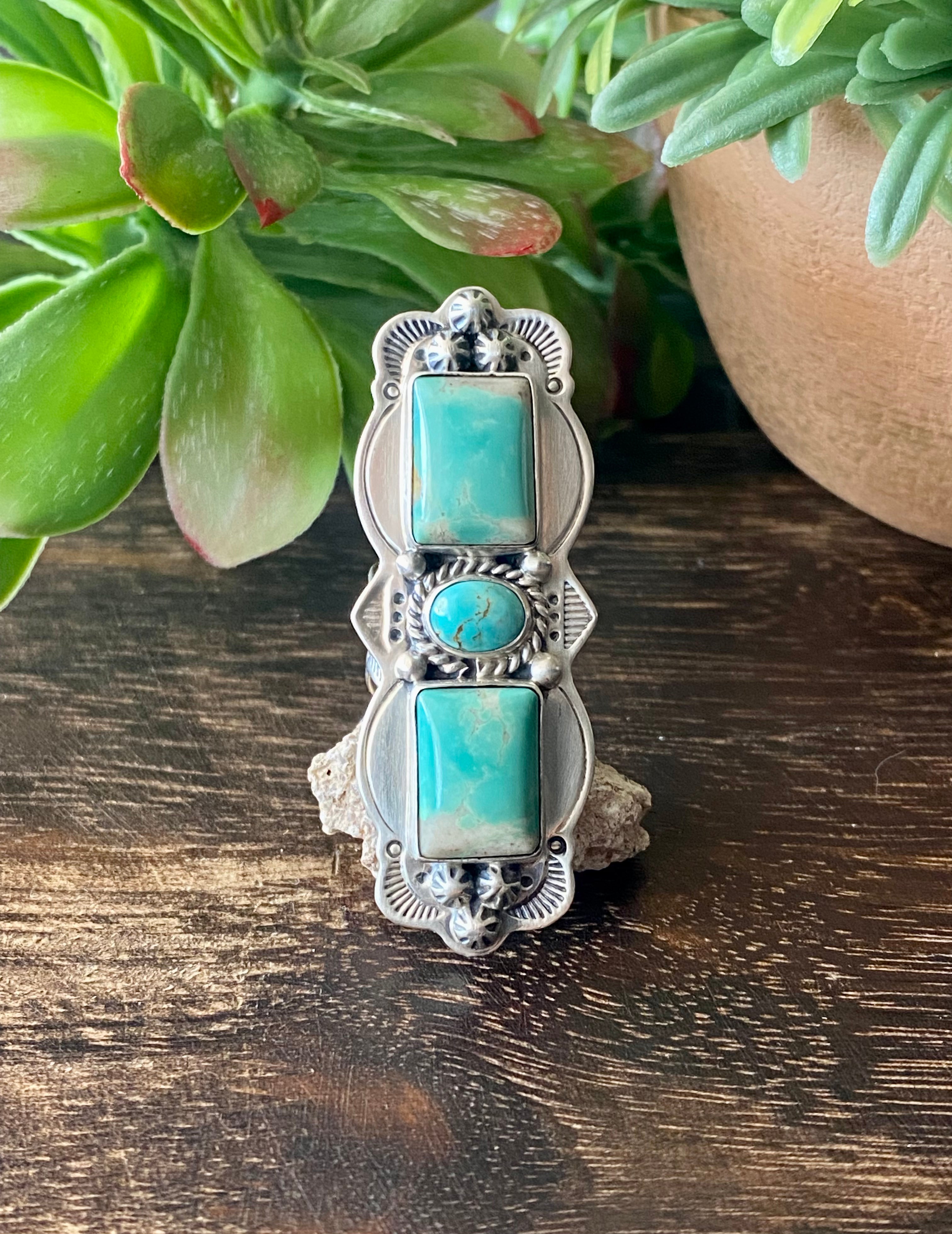 Navajo Made Kingman Turquoise & Sterling Silver Ring Size 5.5