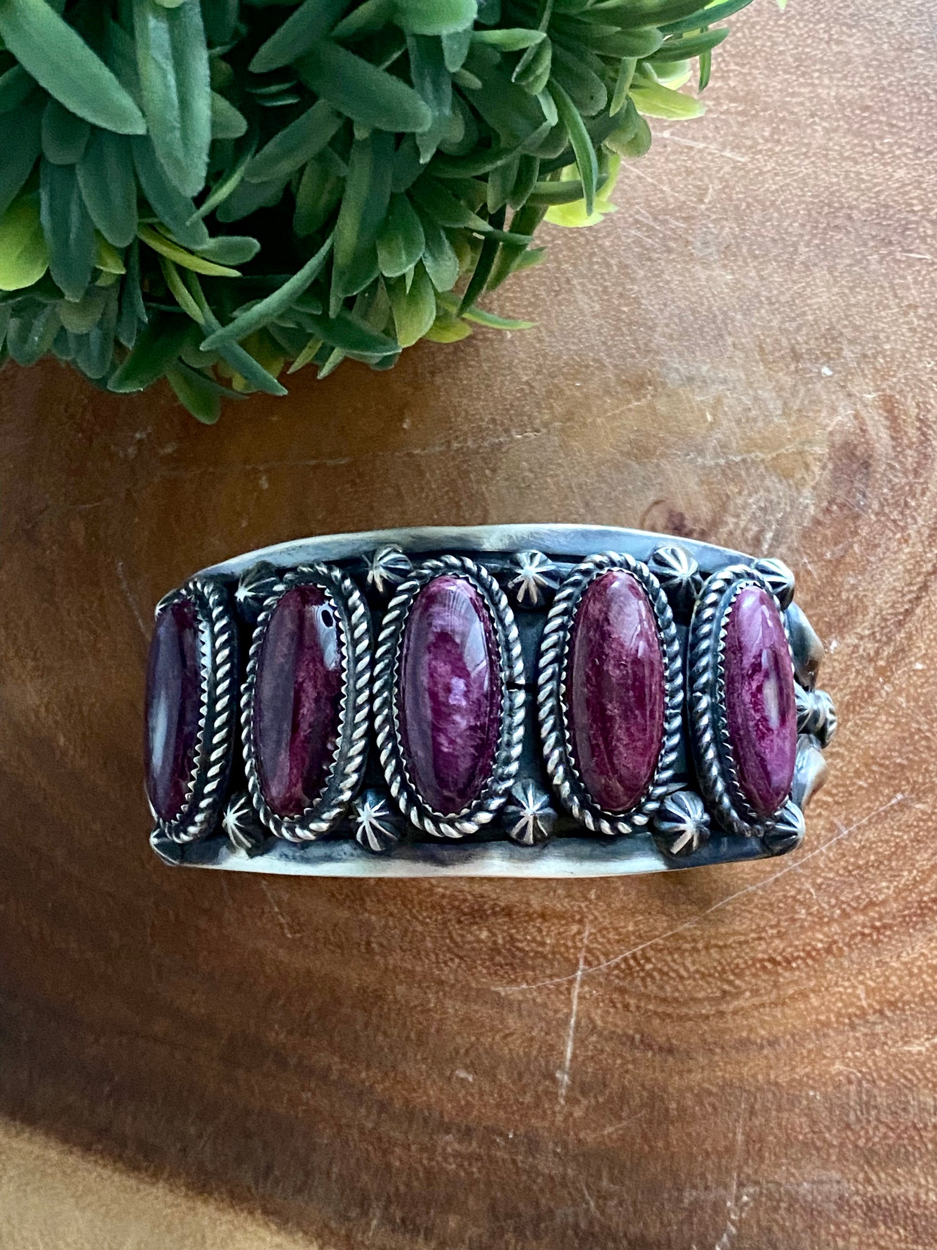 Tony Yazzie Purple Spiny & Sterling Silver Cuff Bracelet