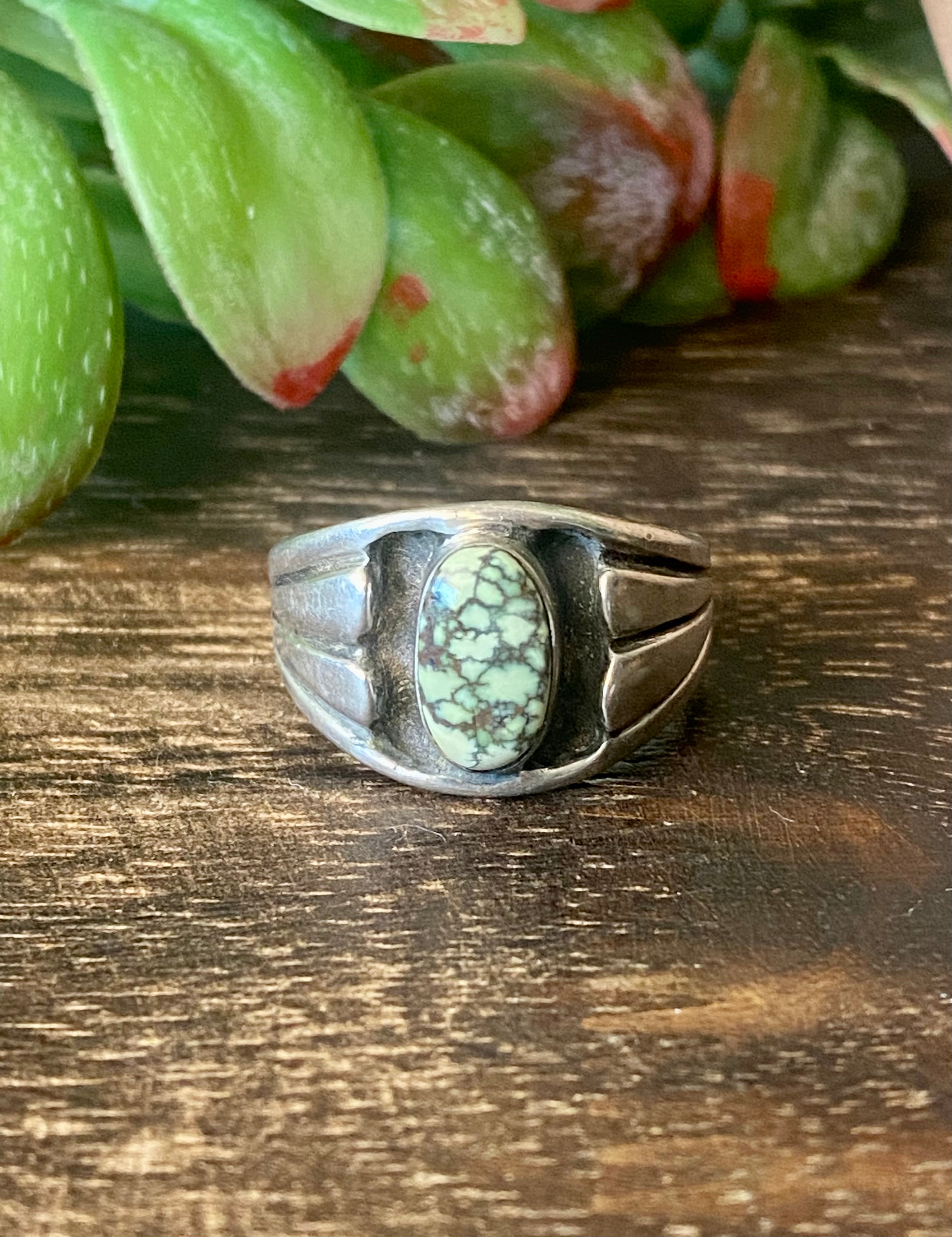 Navajo Made Turquoise & Sterling Silver Inlay Ring Size 11.5