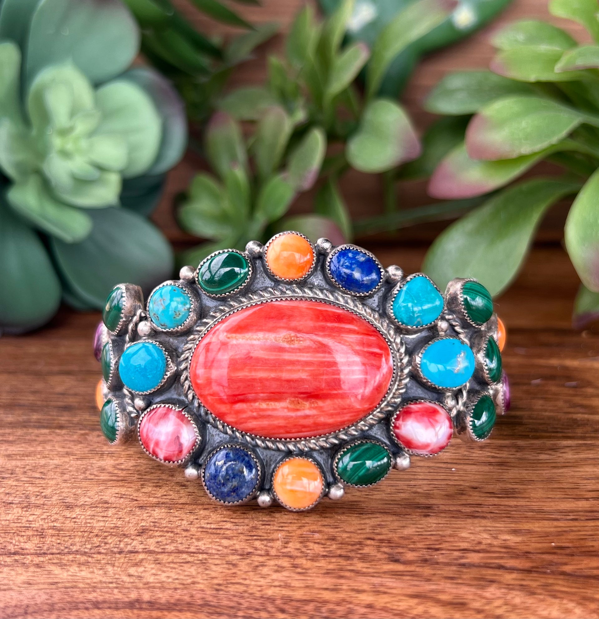Larry Kaye Multi Stone & Sterling Silver Cuff Bracelet