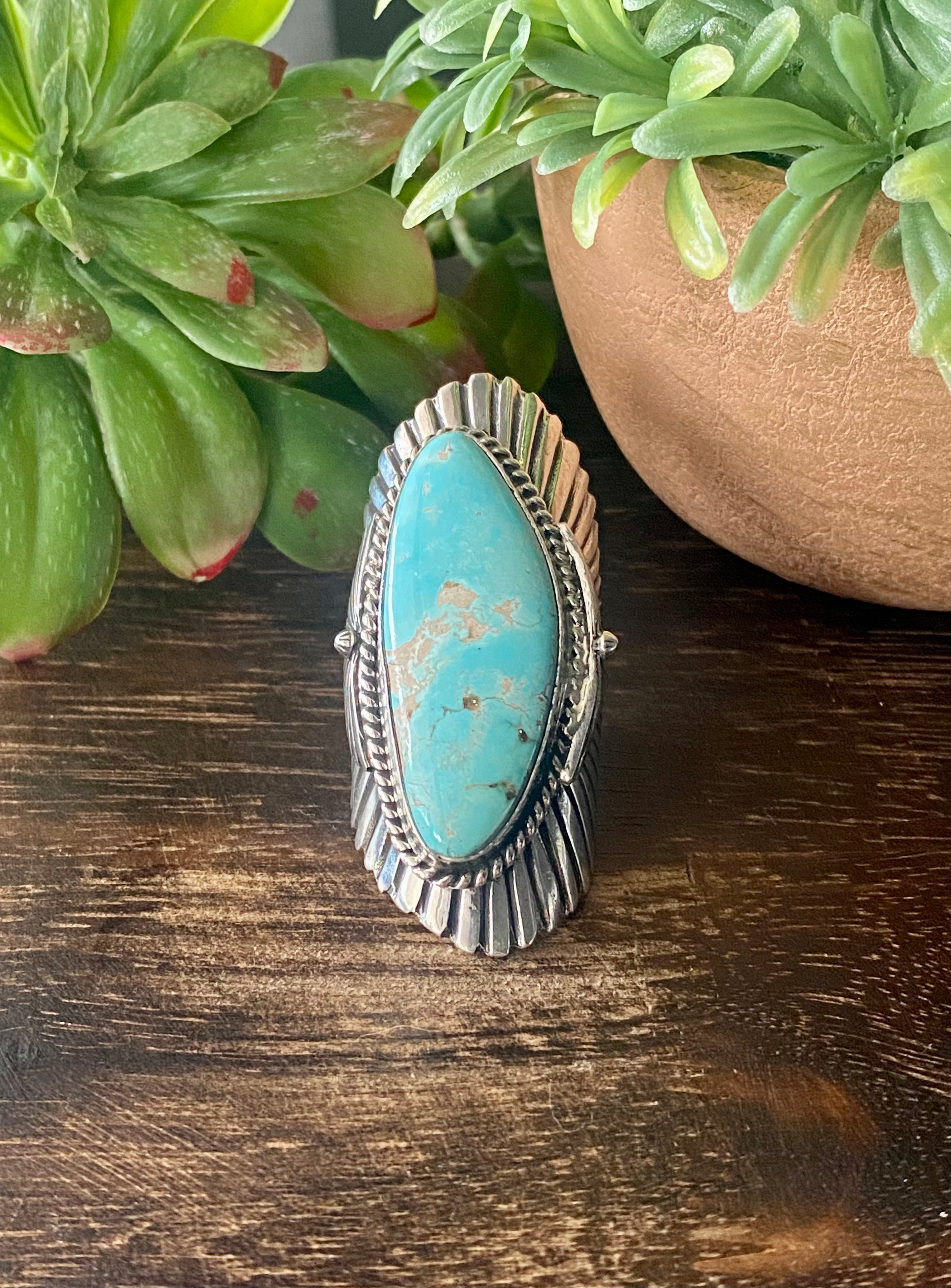 Robert Shakey Royston Turquoise & Sterling Silver Ring Size 10.75