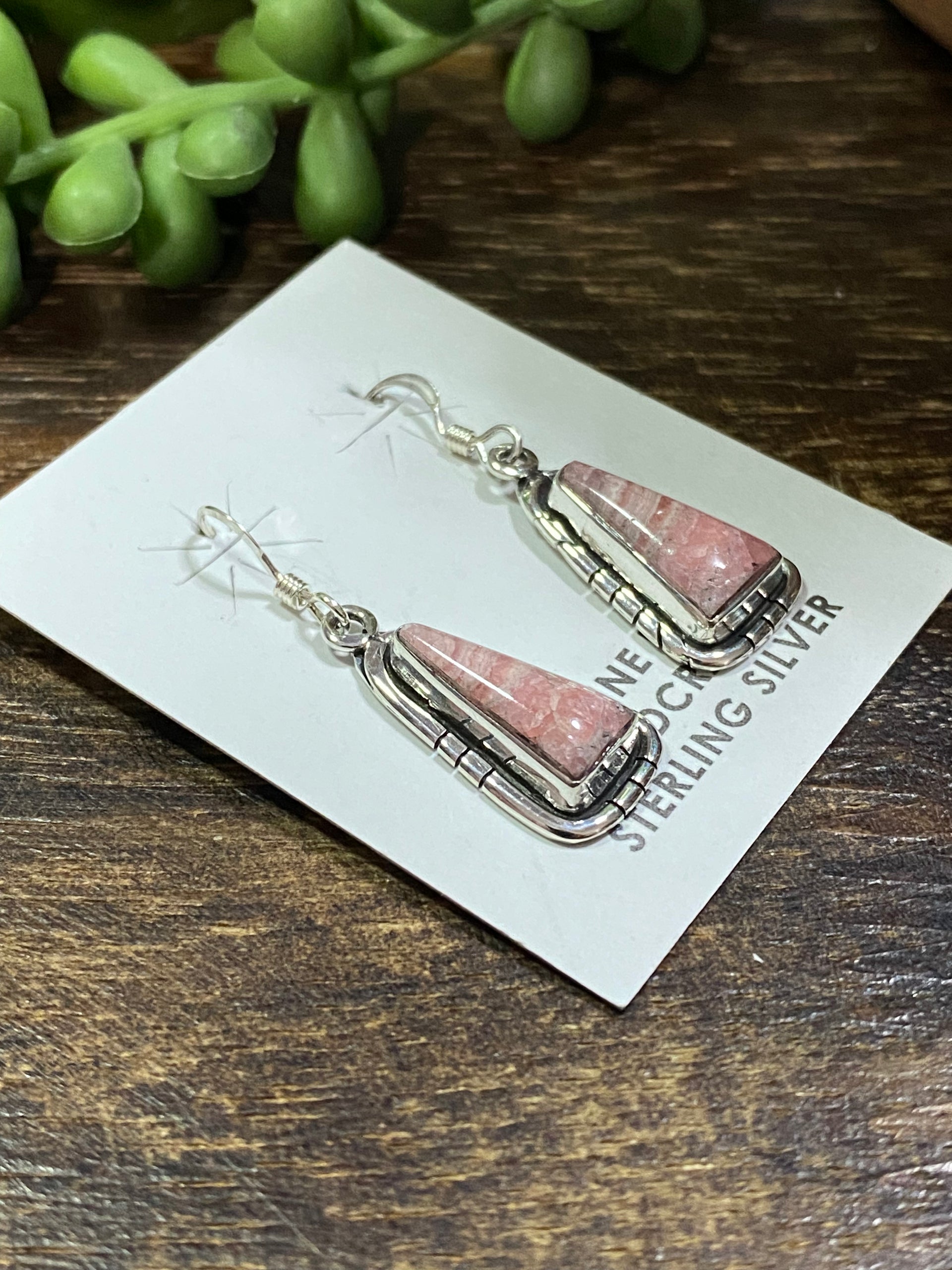 Navajo Made Rhodochrosite & Sterling Silver Dangle Earrings