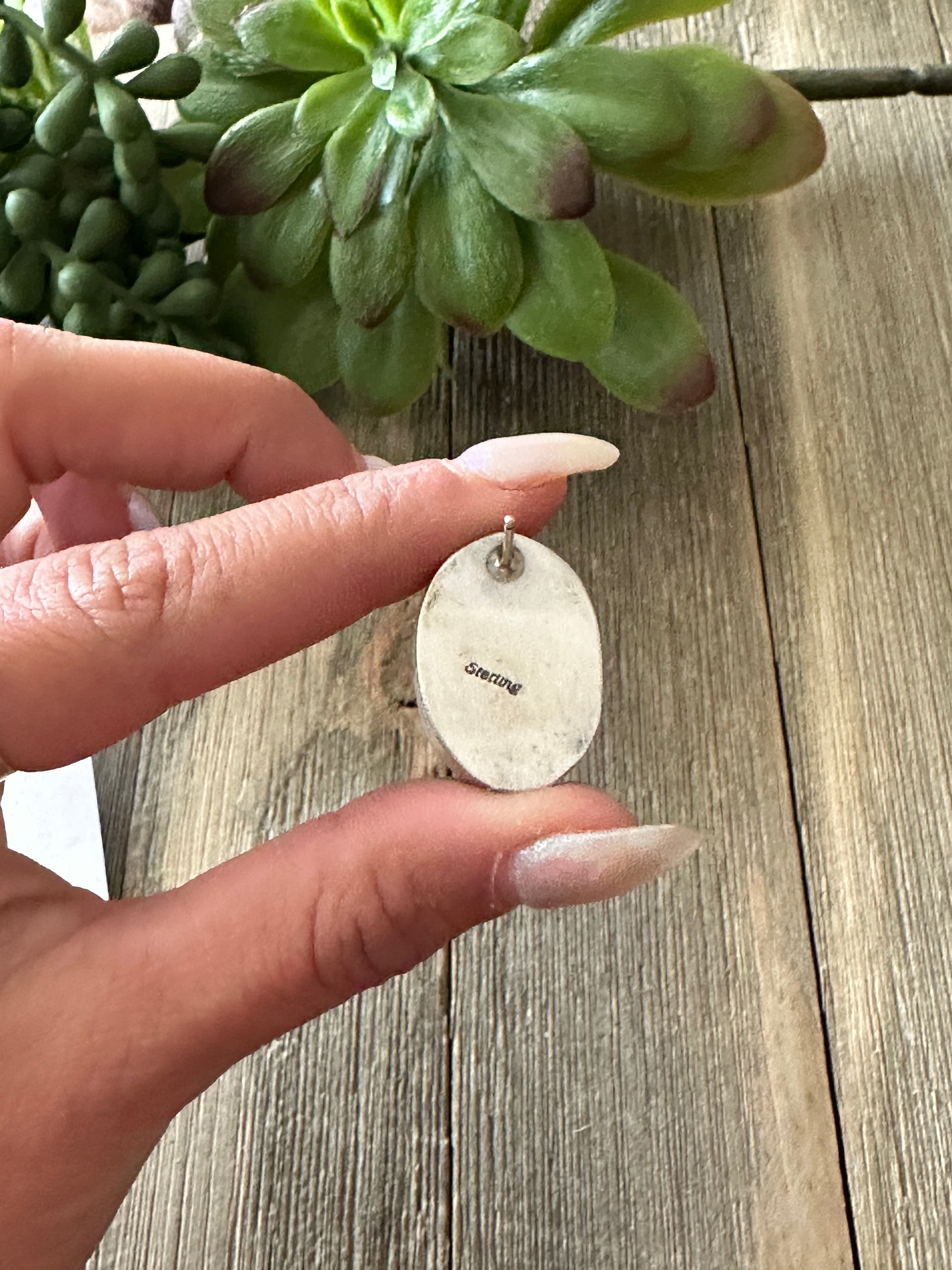 Navajo Made White Buffalo & Sterling Silver Post Earrings