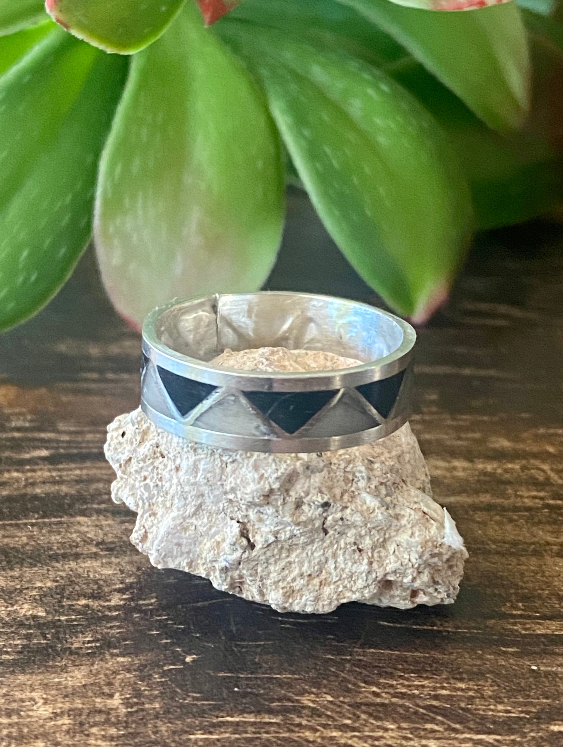 Navajo Made Multi Stone & Sterling Silver Inlay Ring Size 12.5