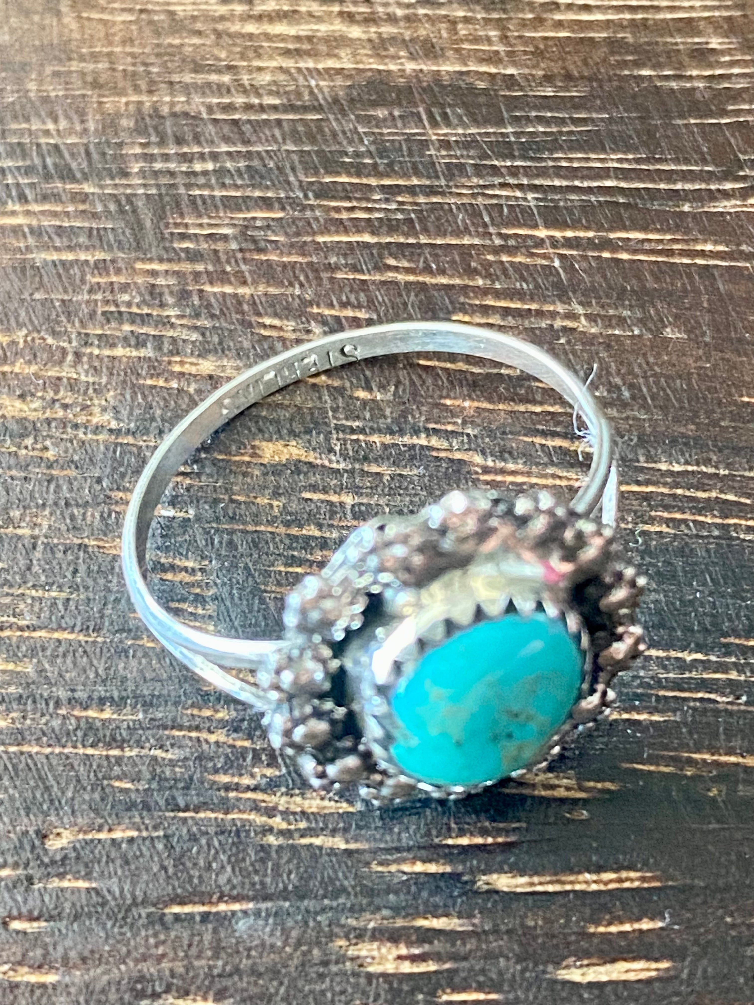 Navajo Made Kingman Turquoise & Sterling Silver Ring Size 6.75