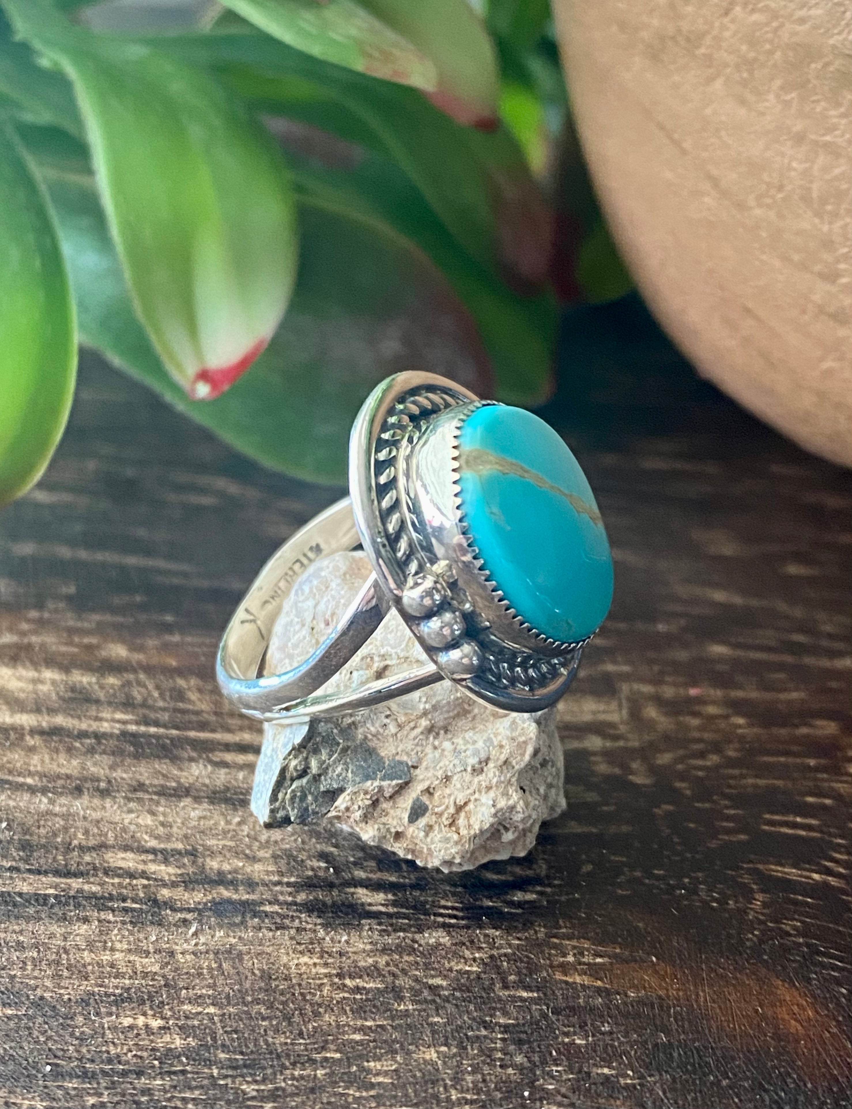 Navajo Made Royston Turquoise & Sterling Silver Ring Size 7.75
