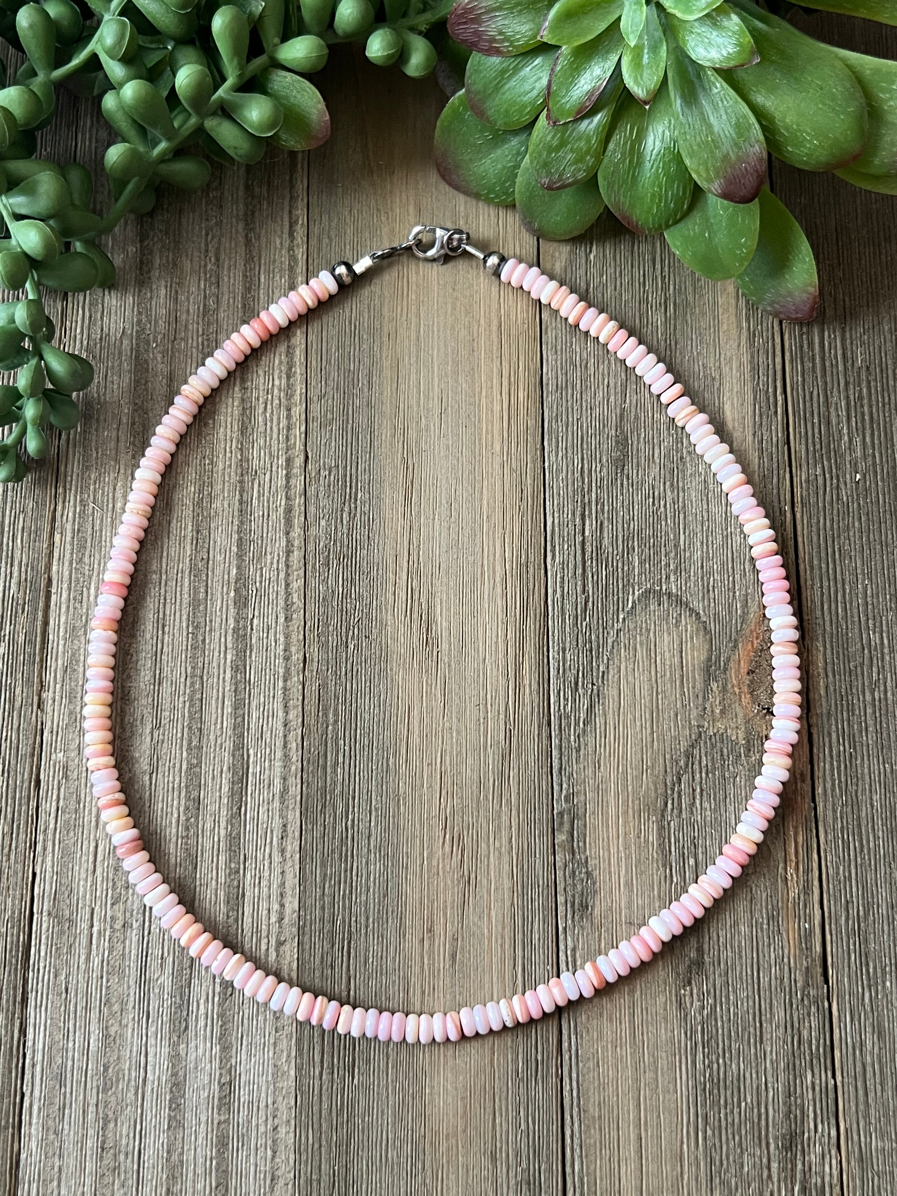 Navajo Strung Pink Conch & Sterling Silver Necklace