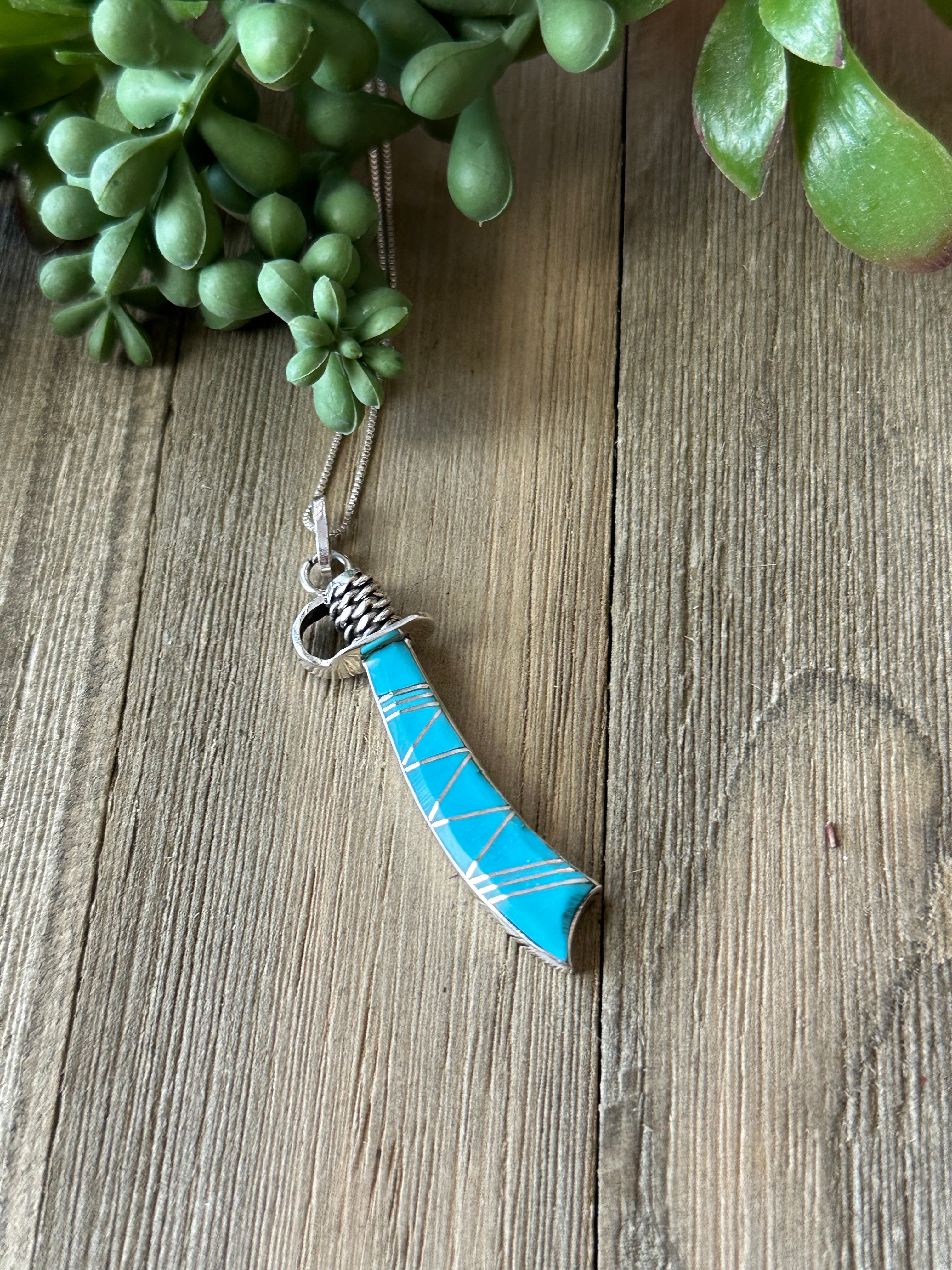 Zuni Made Turquoise & Sterling Silver Inlay Pendant