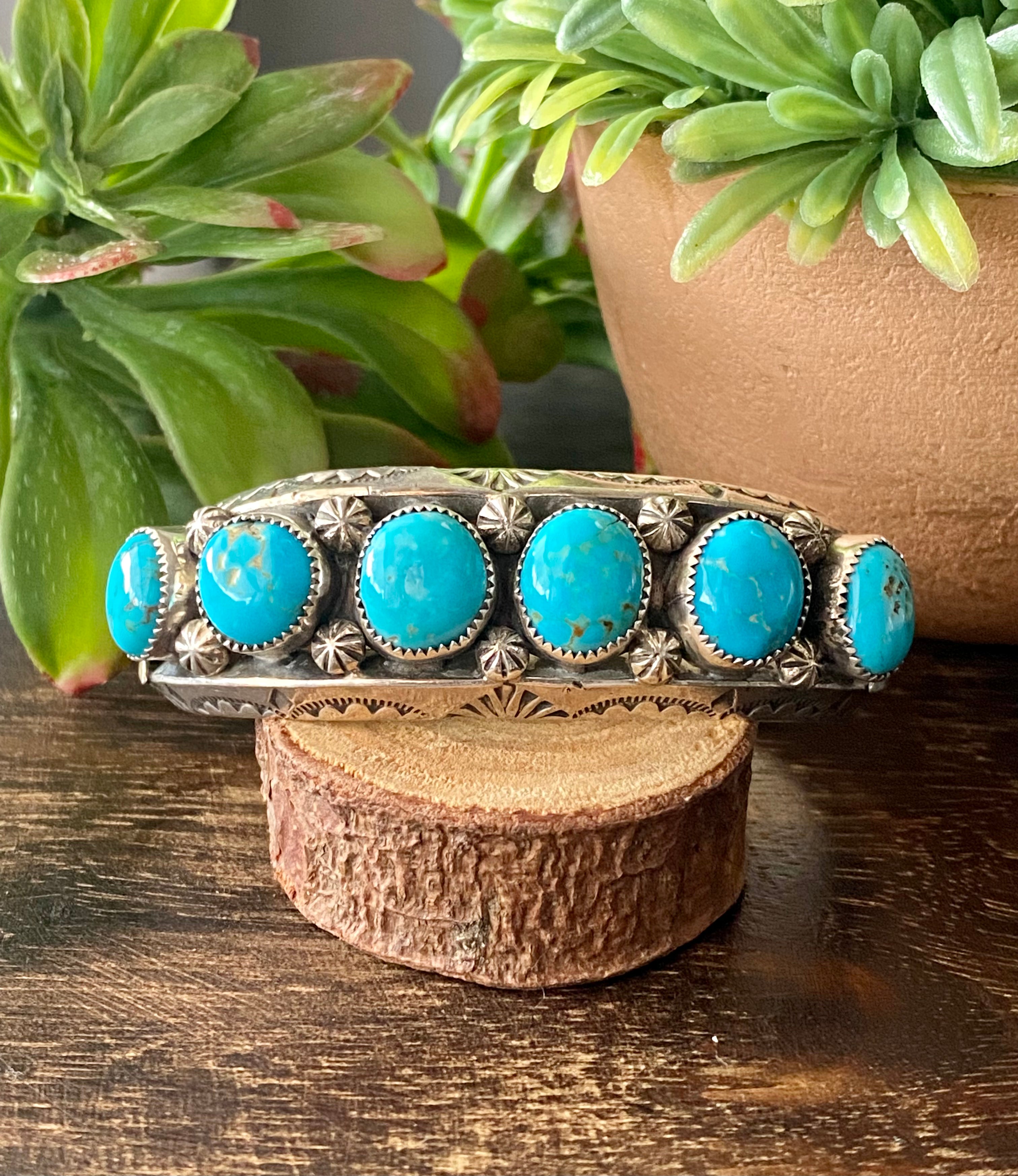 Navajo Made Kingman Turquoise & Sterling Silver Cuff Bracelet