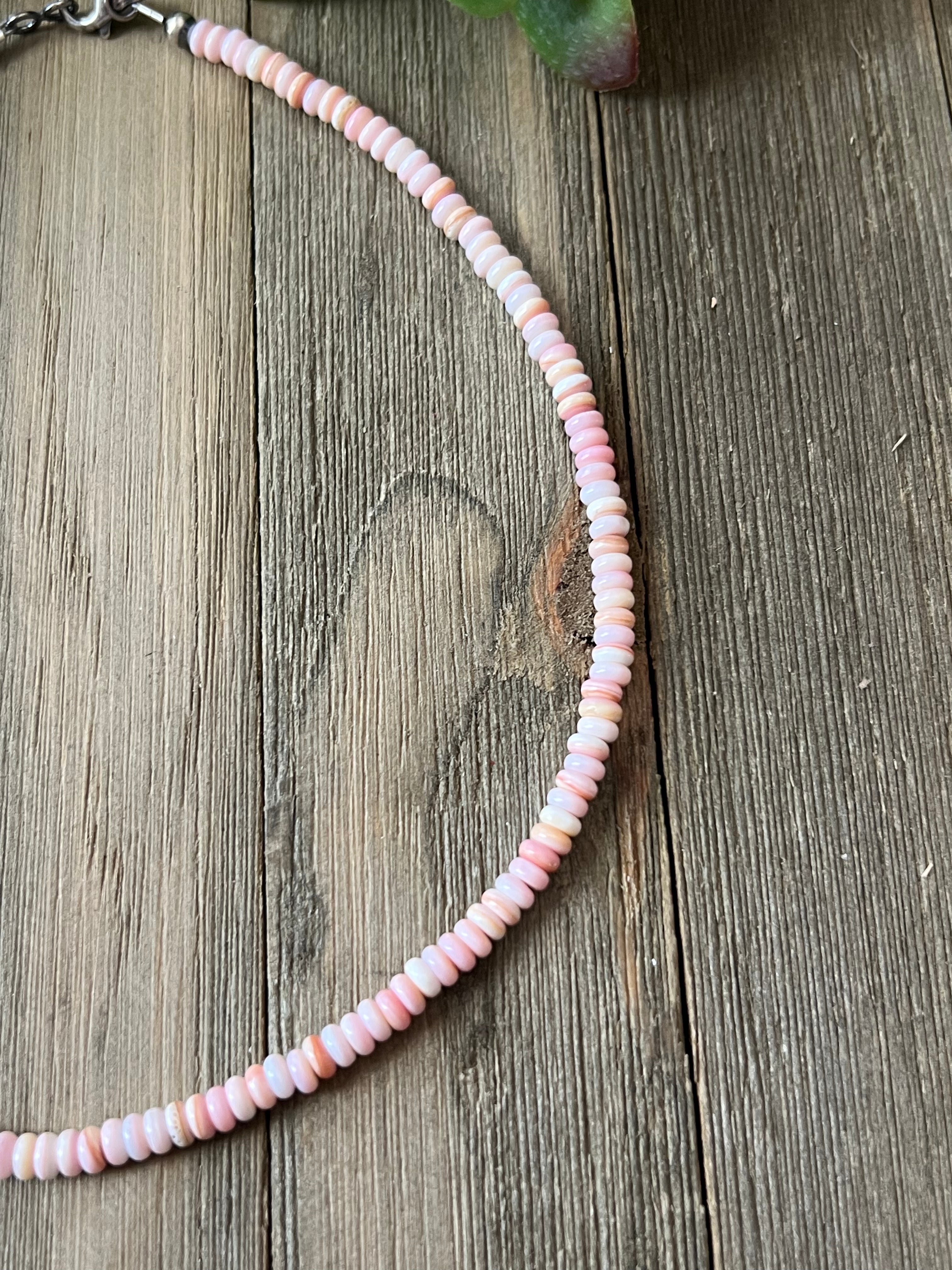 Navajo Strung Pink Conch & Sterling Silver Necklace