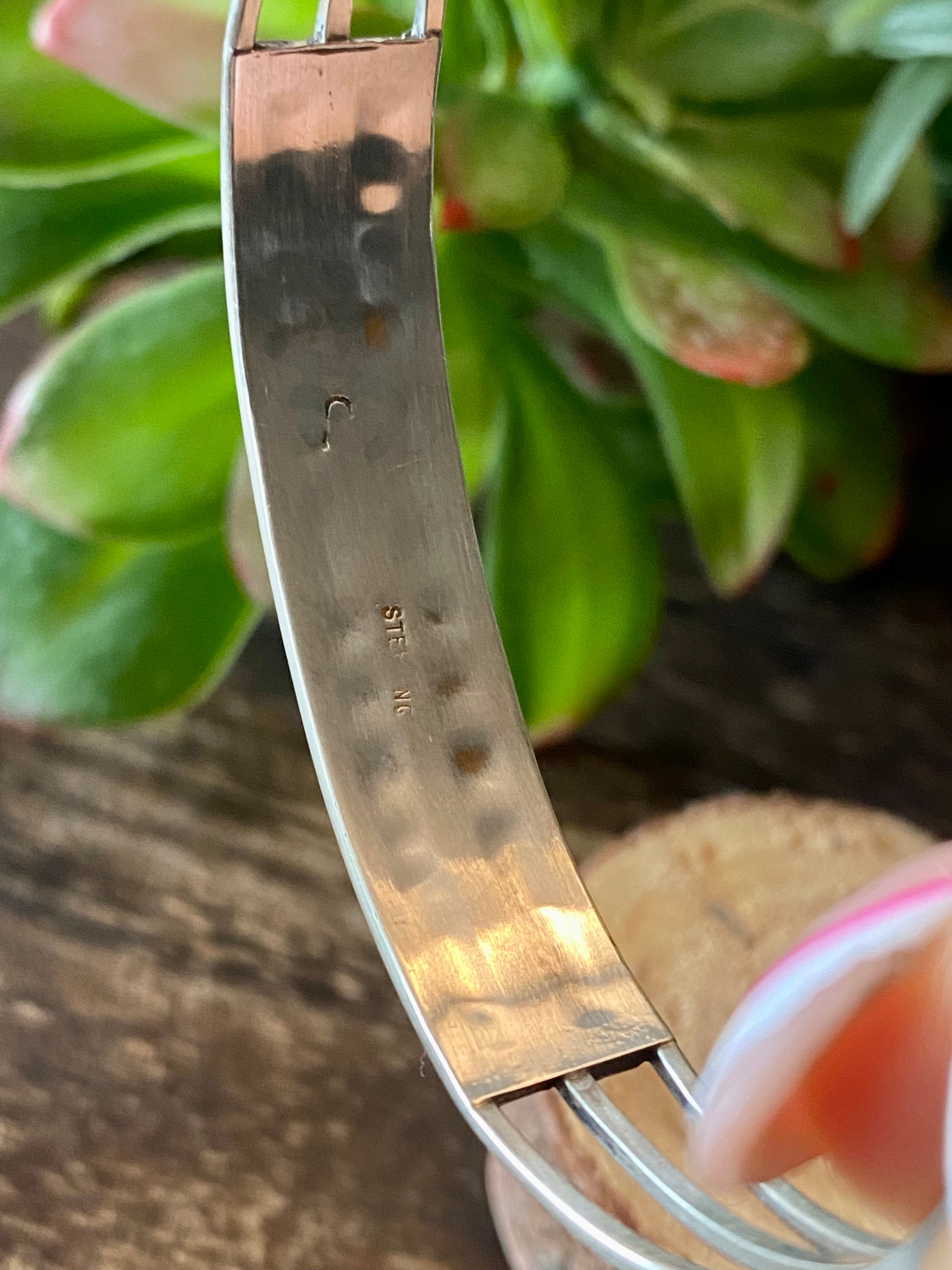 Navajo Made Red Opal & Sterling Silver Inlay Cuff Bracelet